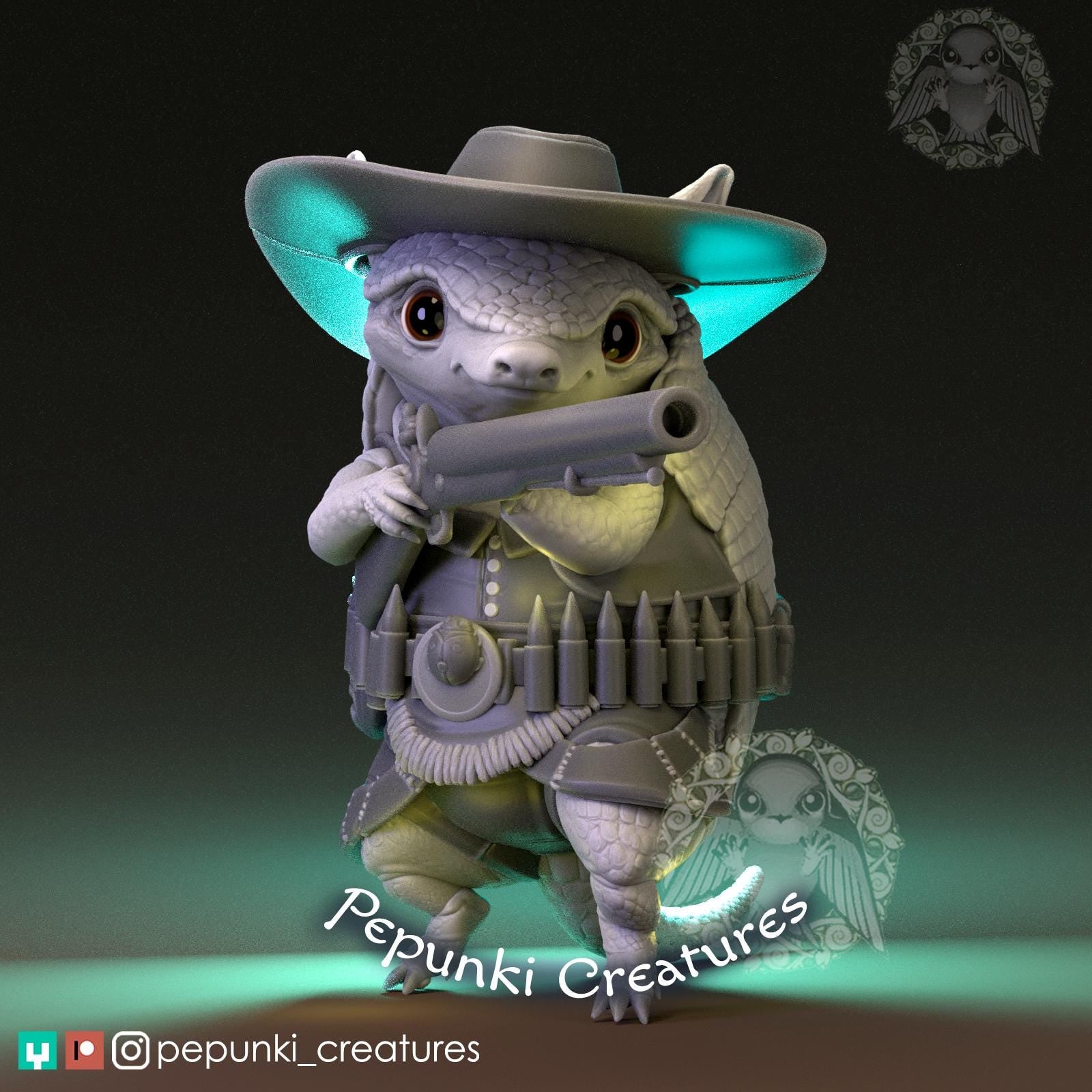Armadillo Cowboy | Tabletop Miniature | Pepunki Creatures