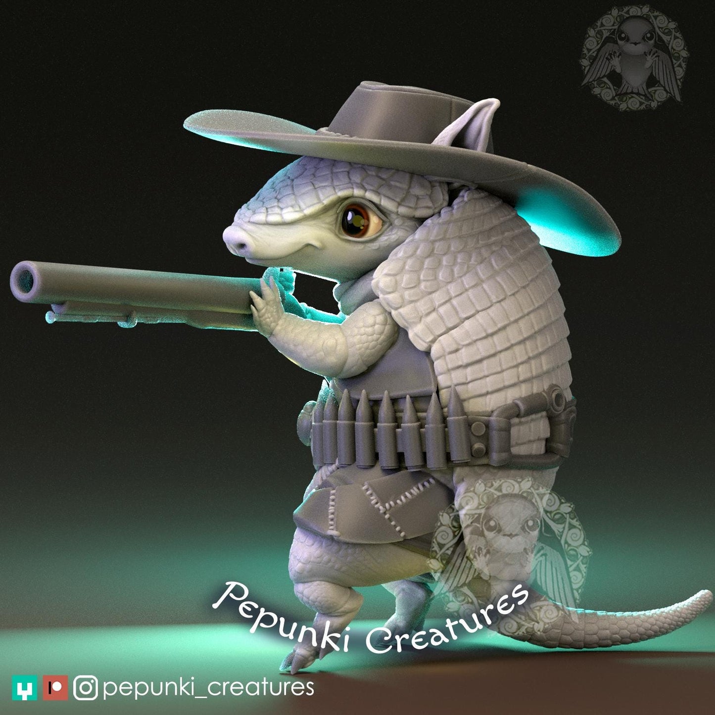 Armadillo Cowboy | Tabletop Miniature | Pepunki Creatures