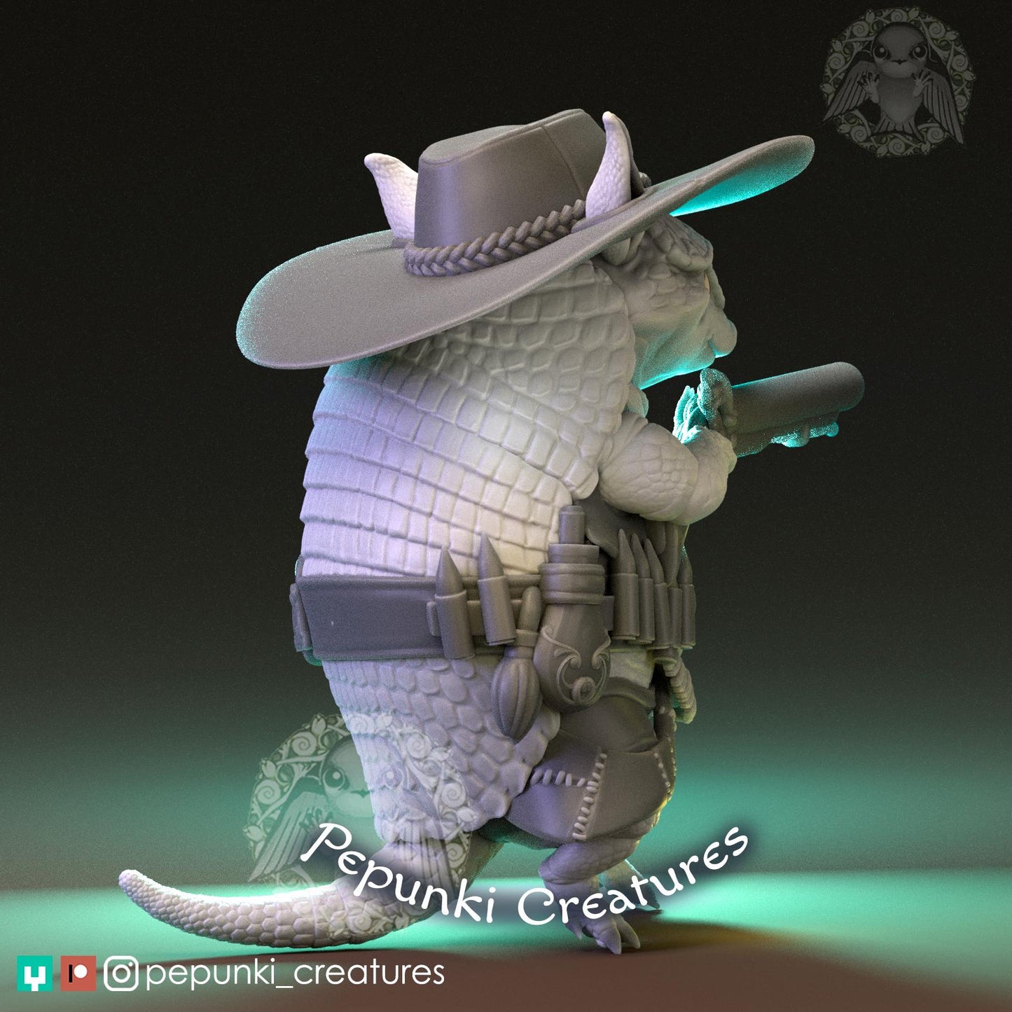 Armadillo Cowboy | Tabletop Miniature | Pepunki Creatures