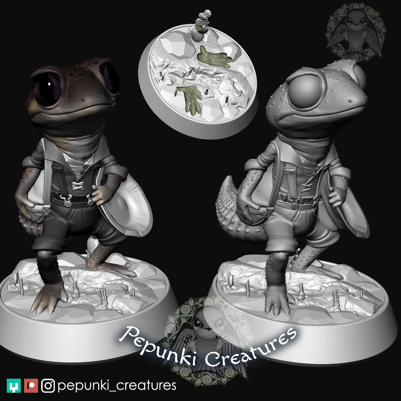 Gold Panning Gecko | Tabletop Miniature | Pepunki Creatures
