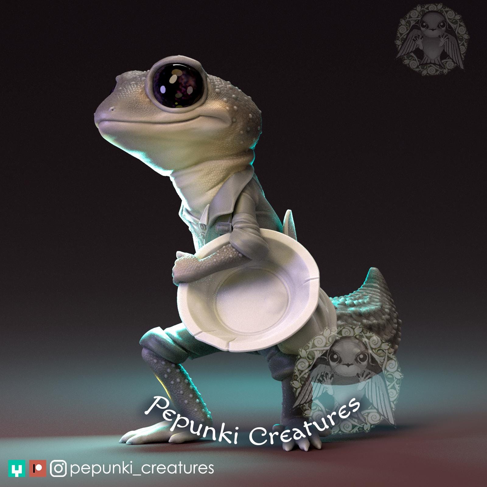 Gold Panning Gecko | Tabletop Miniature | Pepunki Creatures