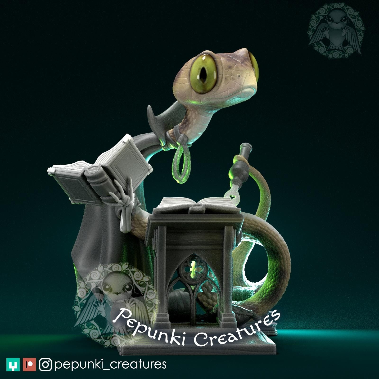 Blunt-Headed Snake Archivist | Tabletop Miniature | Pepunki Creatures