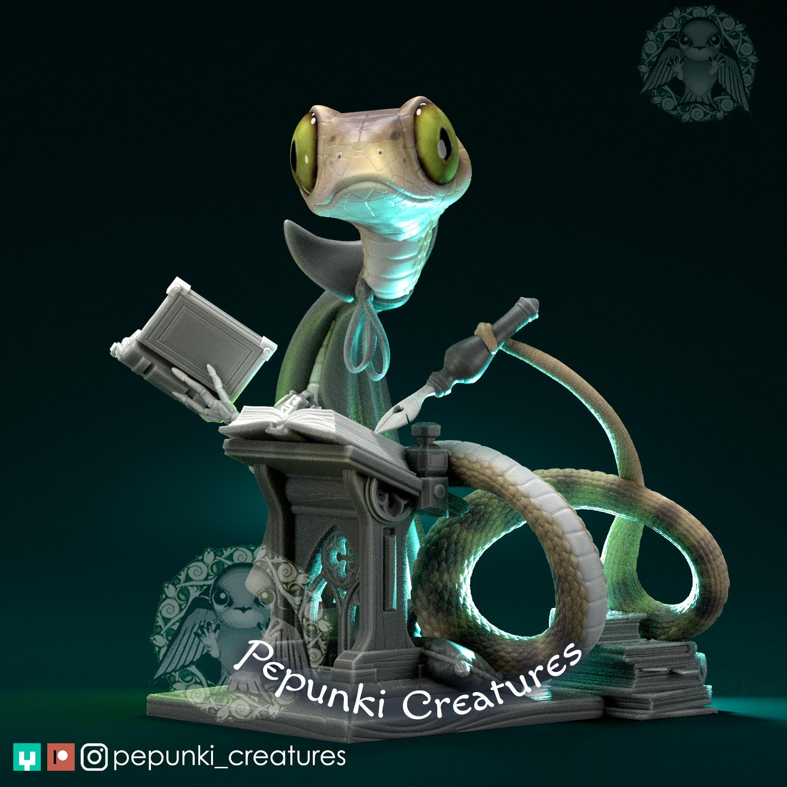 Blunt-Headed Snake Archivist | Tabletop Miniature | Pepunki Creatures