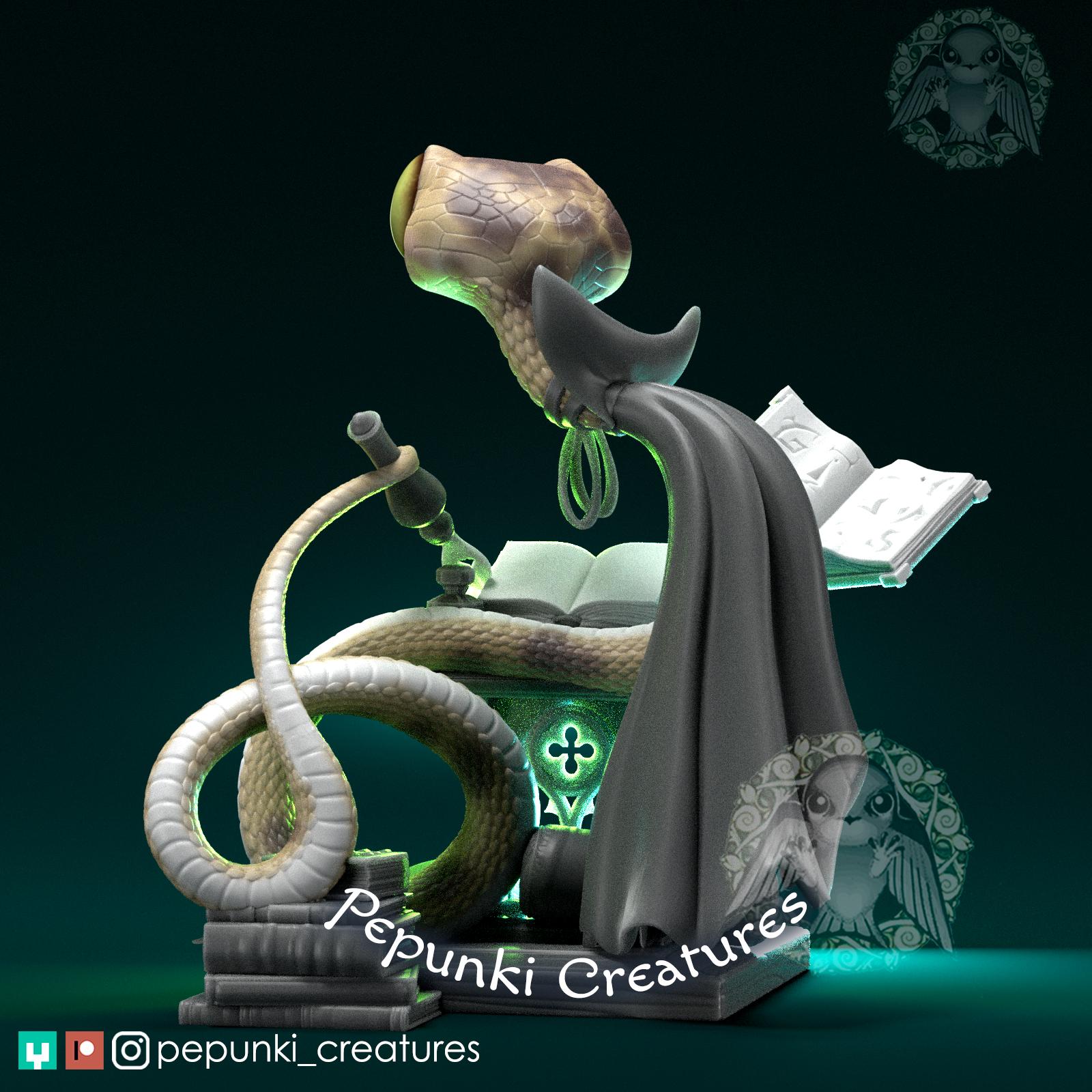 Blunt-Headed Snake Archivist | Tabletop Miniature | Pepunki Creatures