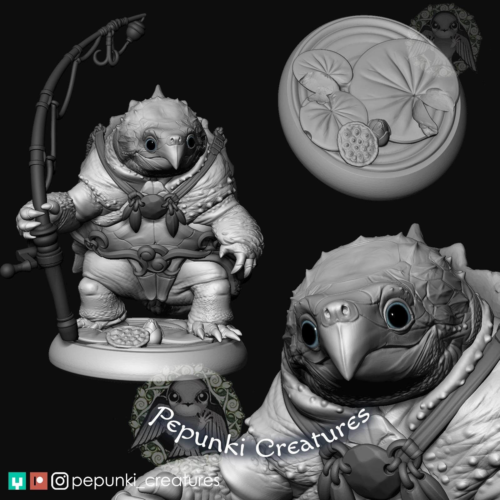 Snapping Turtle Fisherman | Tabletop Miniature | Pepunki Creatures
