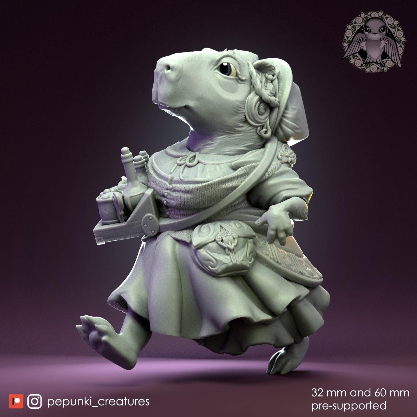 Capybara Tavern Mistress | Tabletop Miniature | Pepunki Creatures