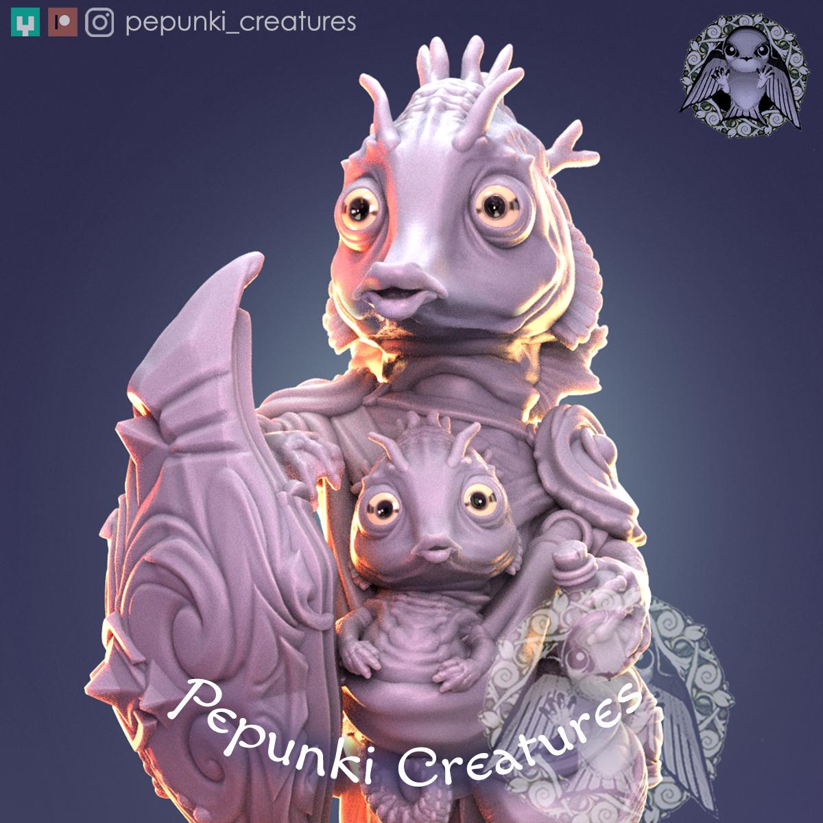 Seahorse Guardian with Baby | Tabletop Miniature | Pepunki Creatures