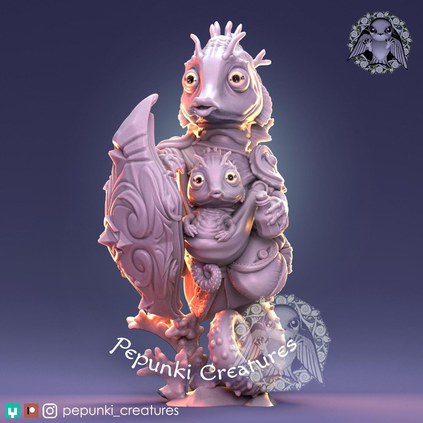 Seahorse Guardian with Baby | Tabletop Miniature | Pepunki Creatures