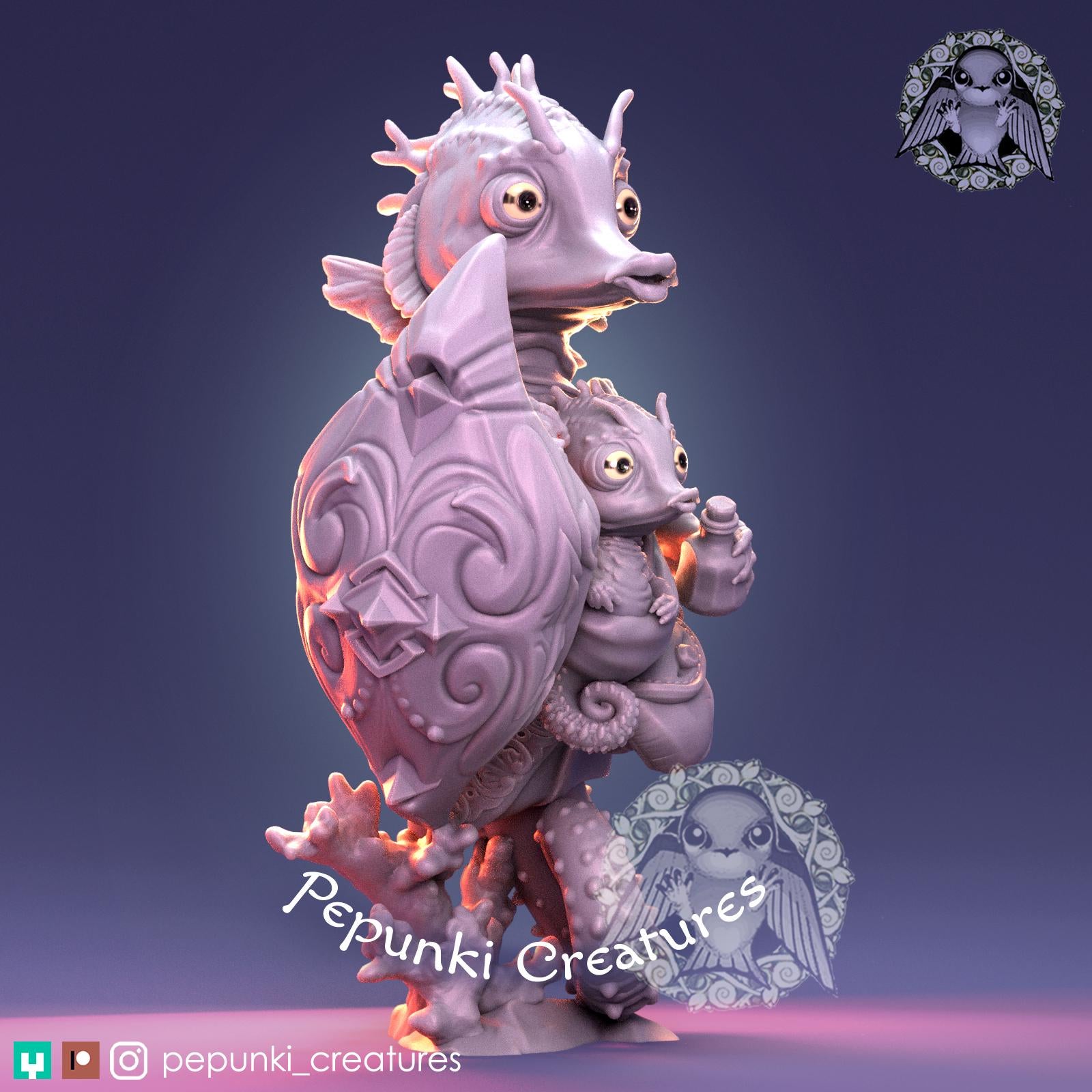 Seahorse Guardian with Baby | Tabletop Miniature | Pepunki Creatures