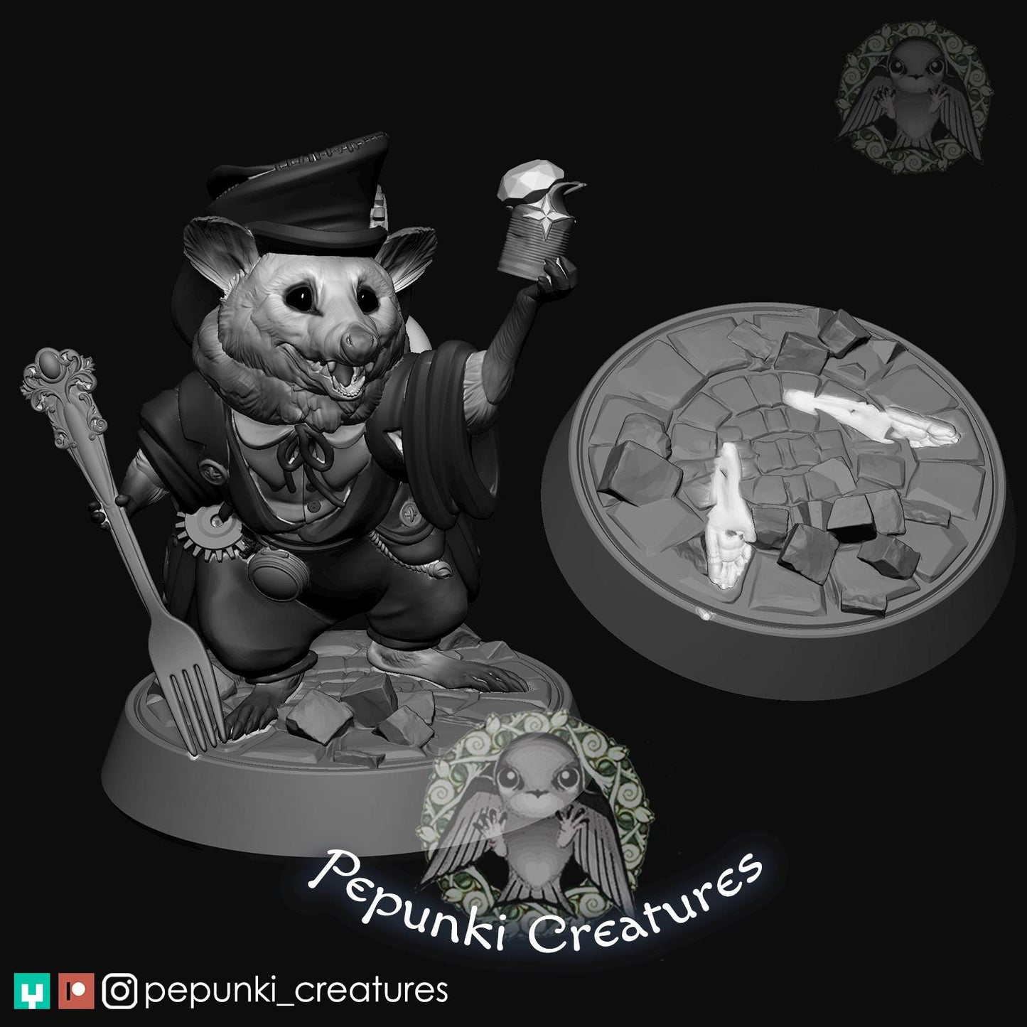 Opossum Metal Collector | Tabletop Miniature | Pepunki Creatures