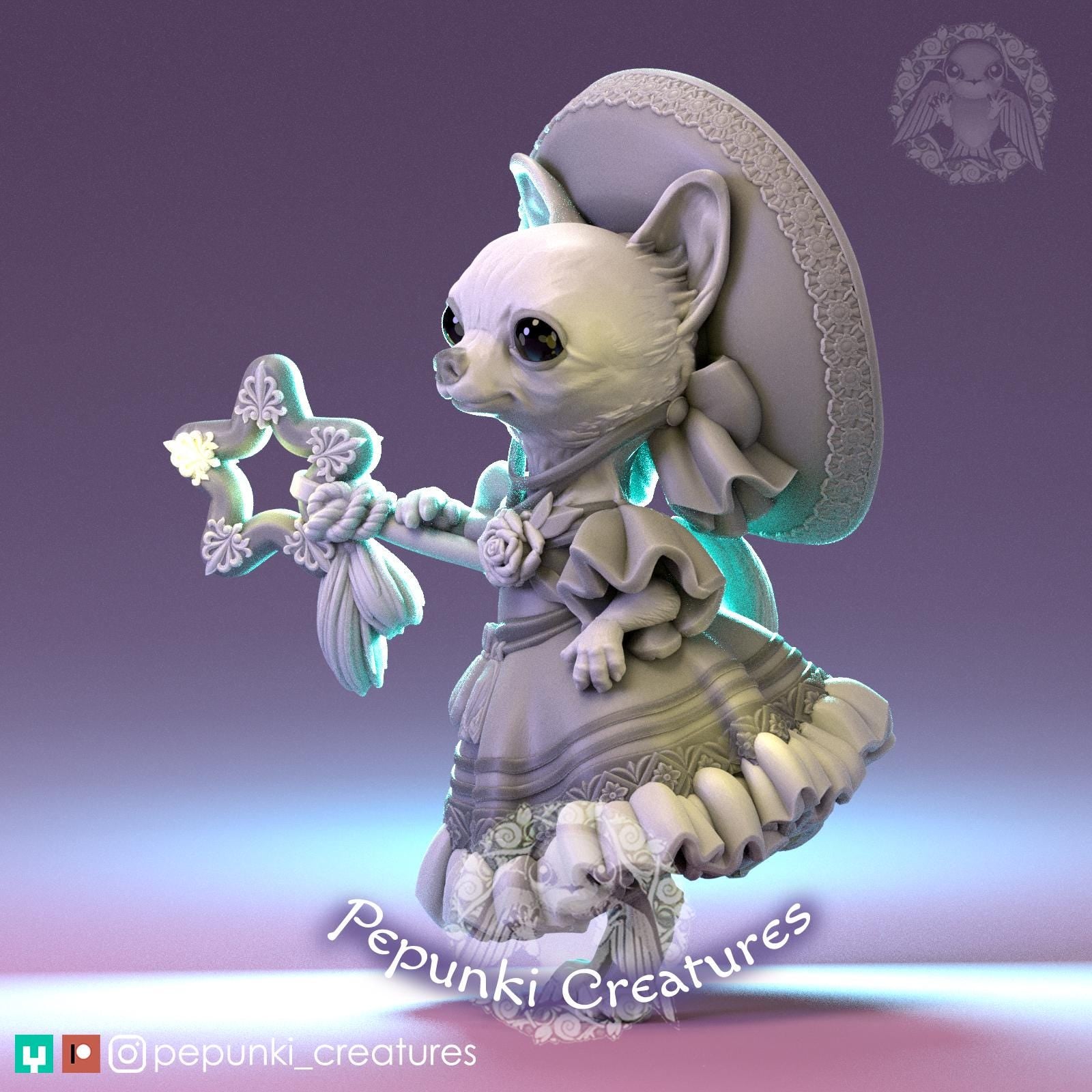 Chihuahua Sorceress | Tabletop Miniature | Pepunki Creatures