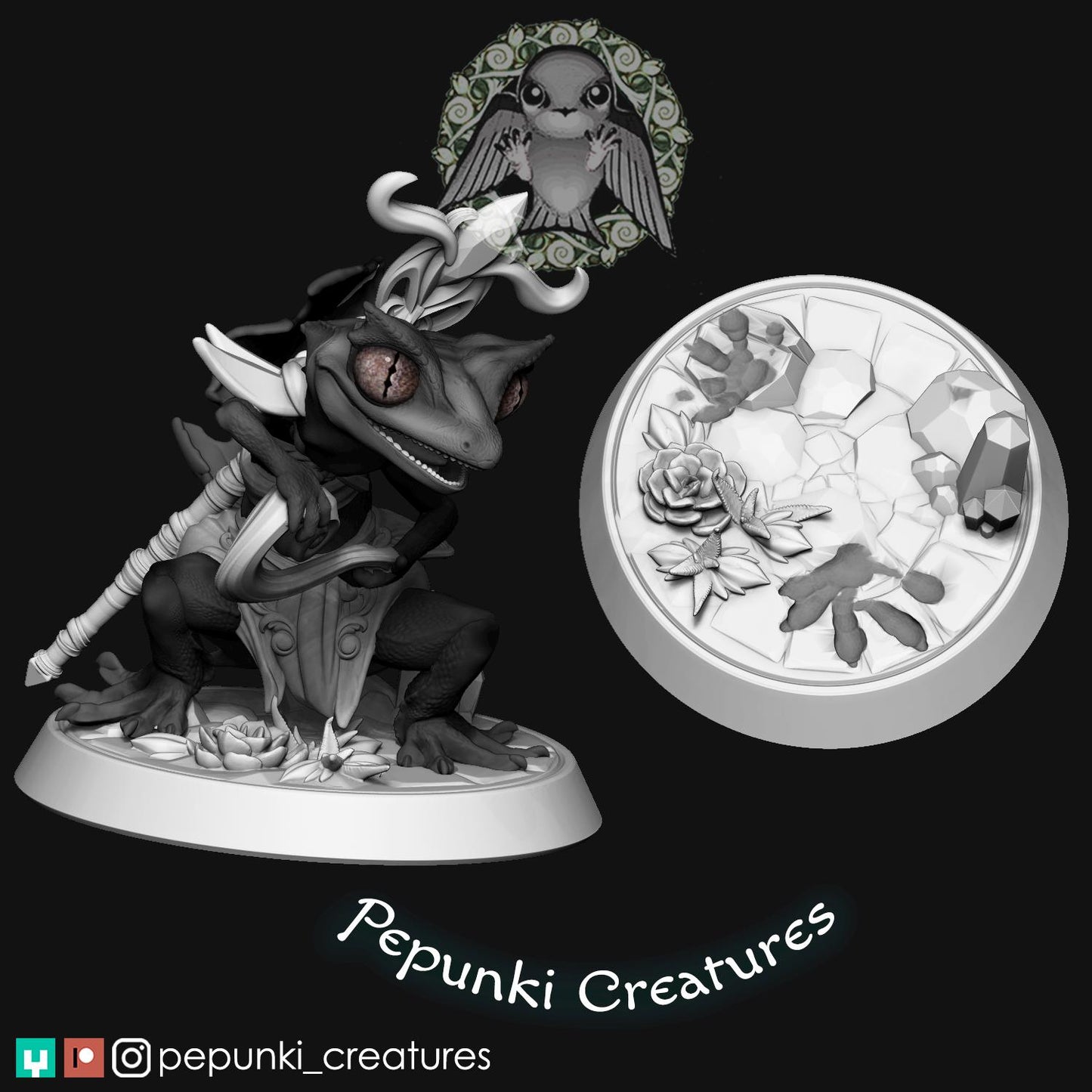 Leaf Gecko Sorceress | Tabletop Miniature | Pepunki Creatures