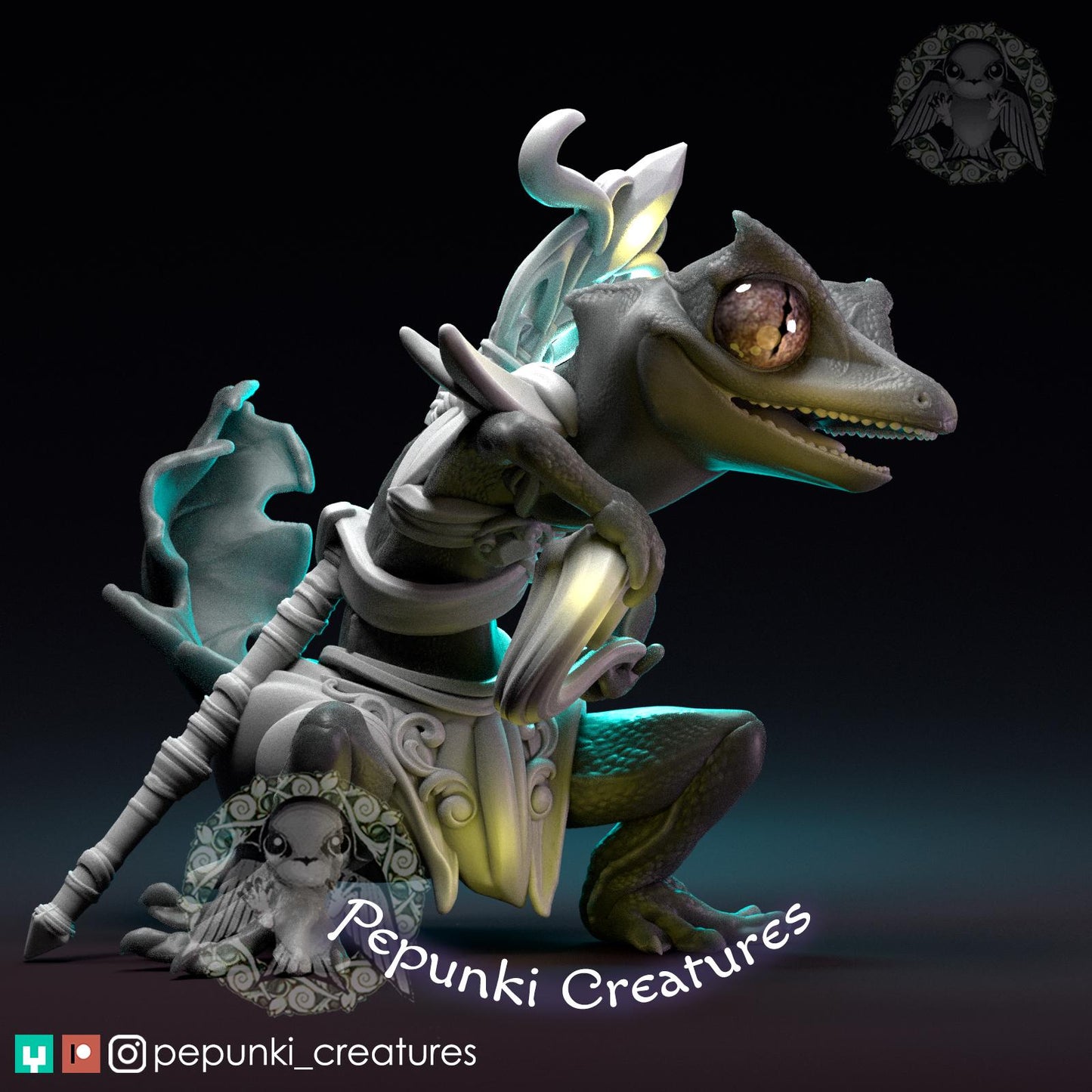Leaf Gecko Sorceress | Tabletop Miniature | Pepunki Creatures