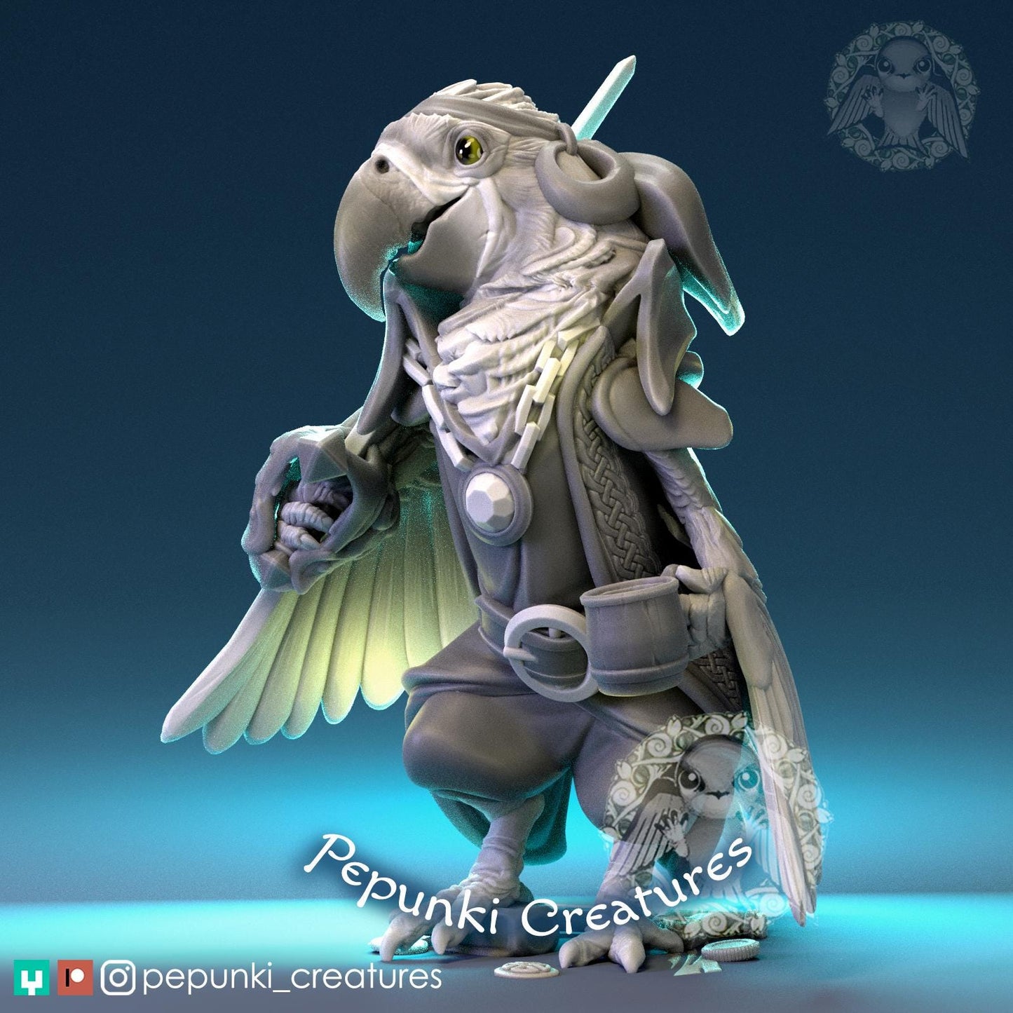 Macaw Pirate | Tabletop Miniature | Pepunki Creatures