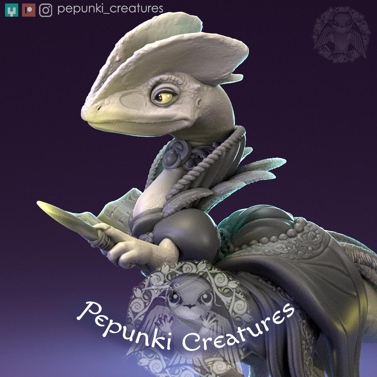 Dilophosaurus Wizardess | Tabletop Miniature | Pepunki Creatures