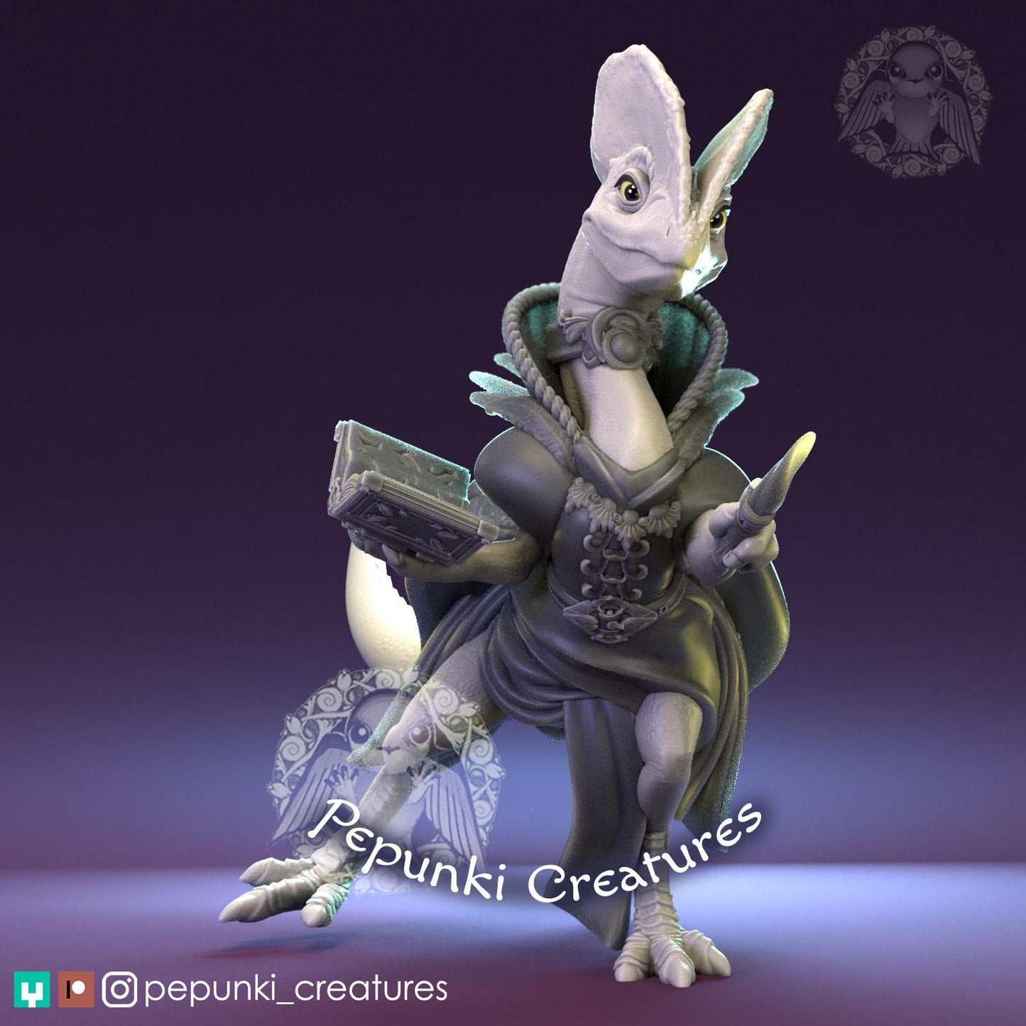 Dilophosaurus Wizardess | Tabletop Miniature | Pepunki Creatures