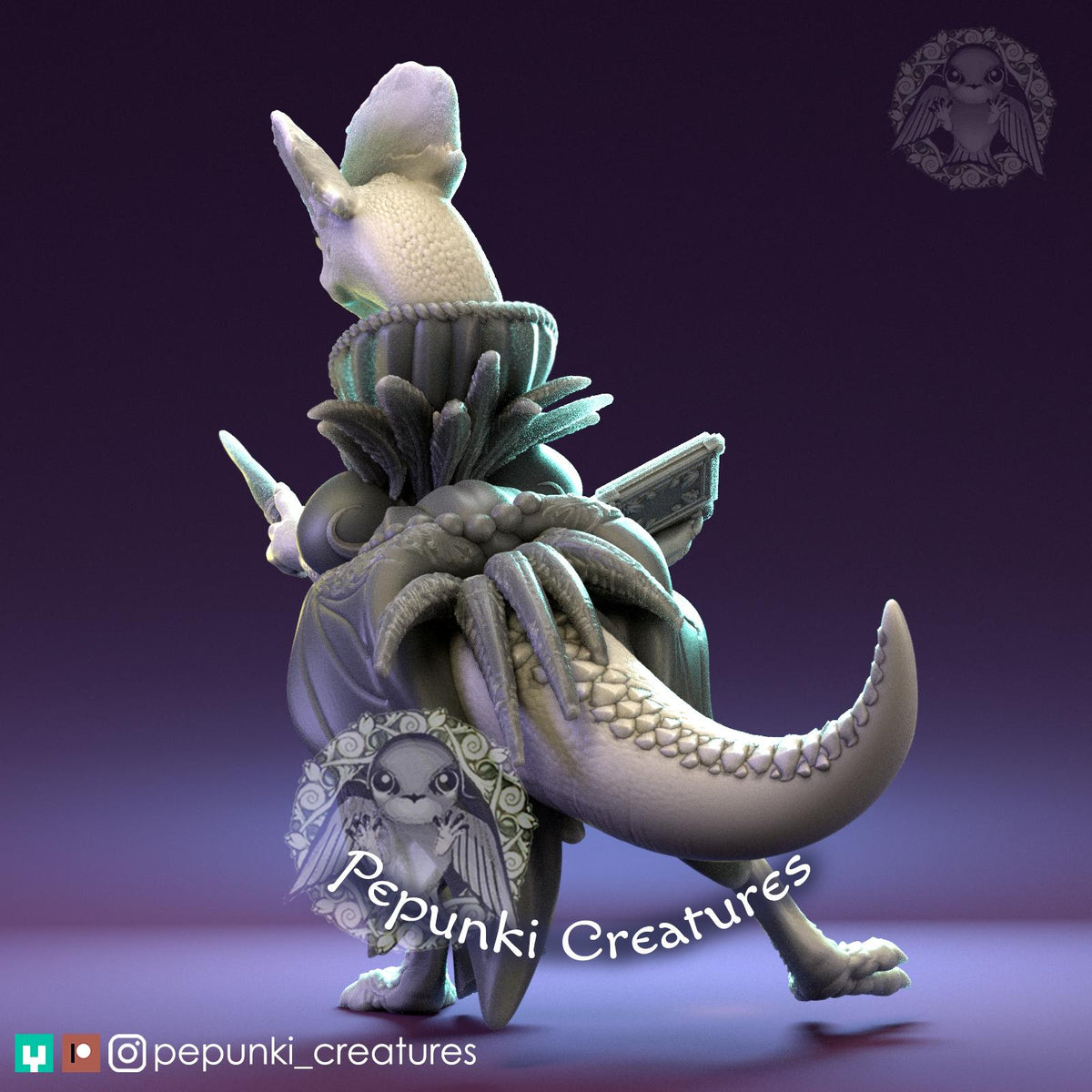 Dilophosaurus Wizardess | Tabletop Miniature | Pepunki Creatures