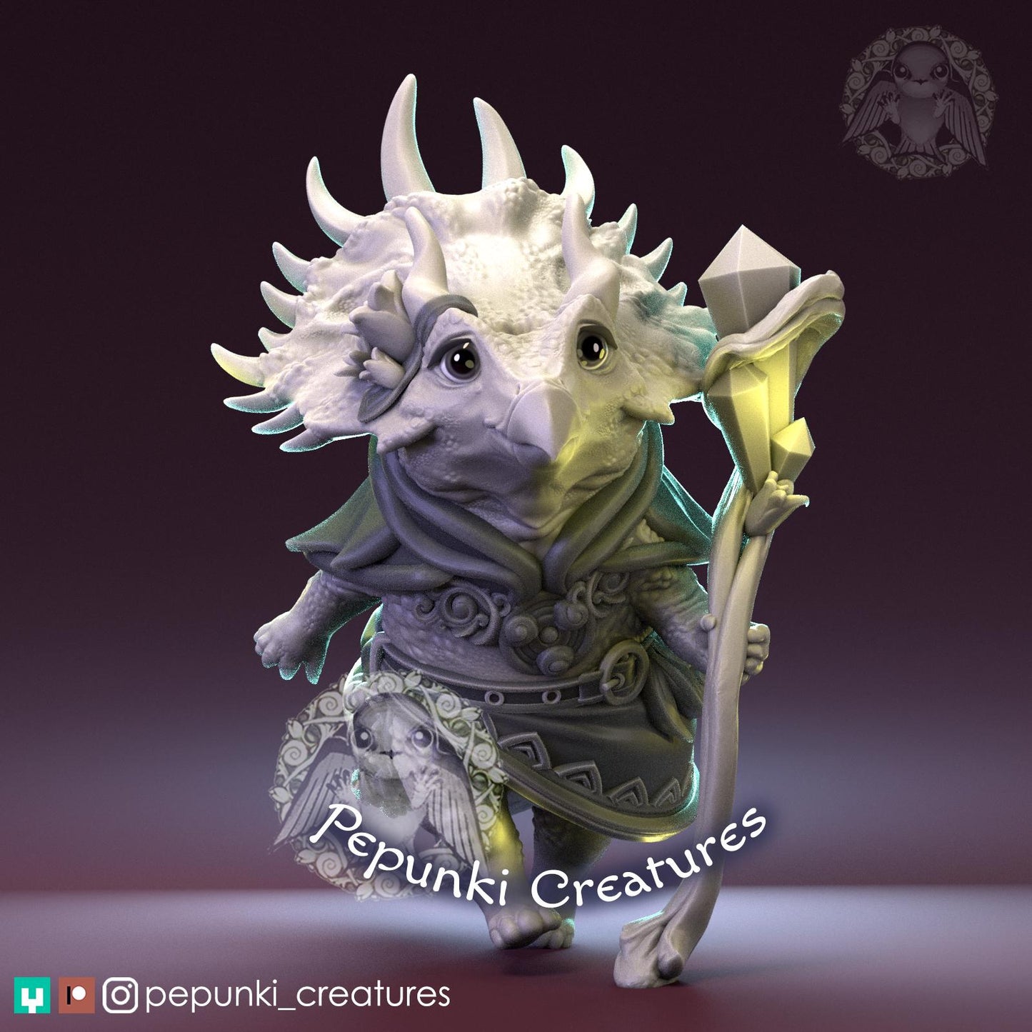 Triceratops Sorceress | Tabletop Miniature | Pepunki Creatures