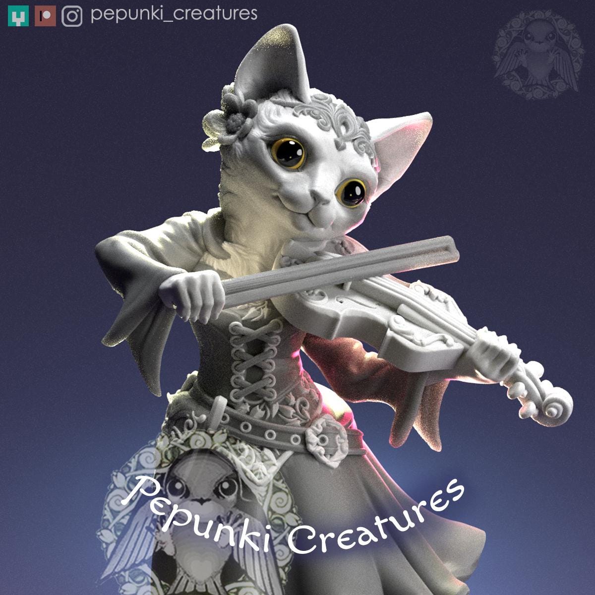 Cat Bard | Tabletop Miniature | Pepunki Creatures