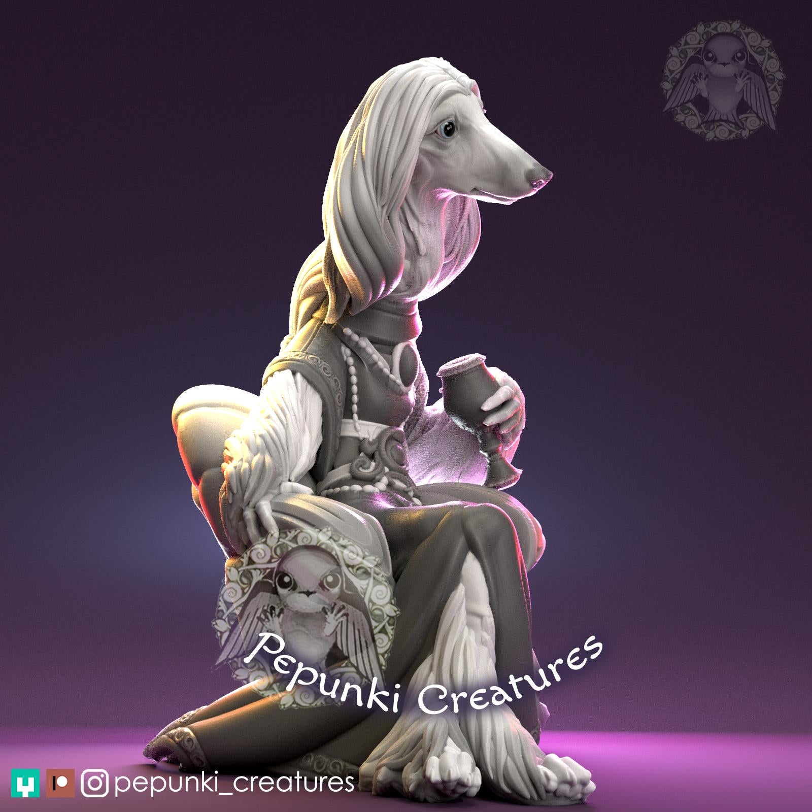 Afghan Hound Lady | Tabletop Miniature | Pepunki Creatures