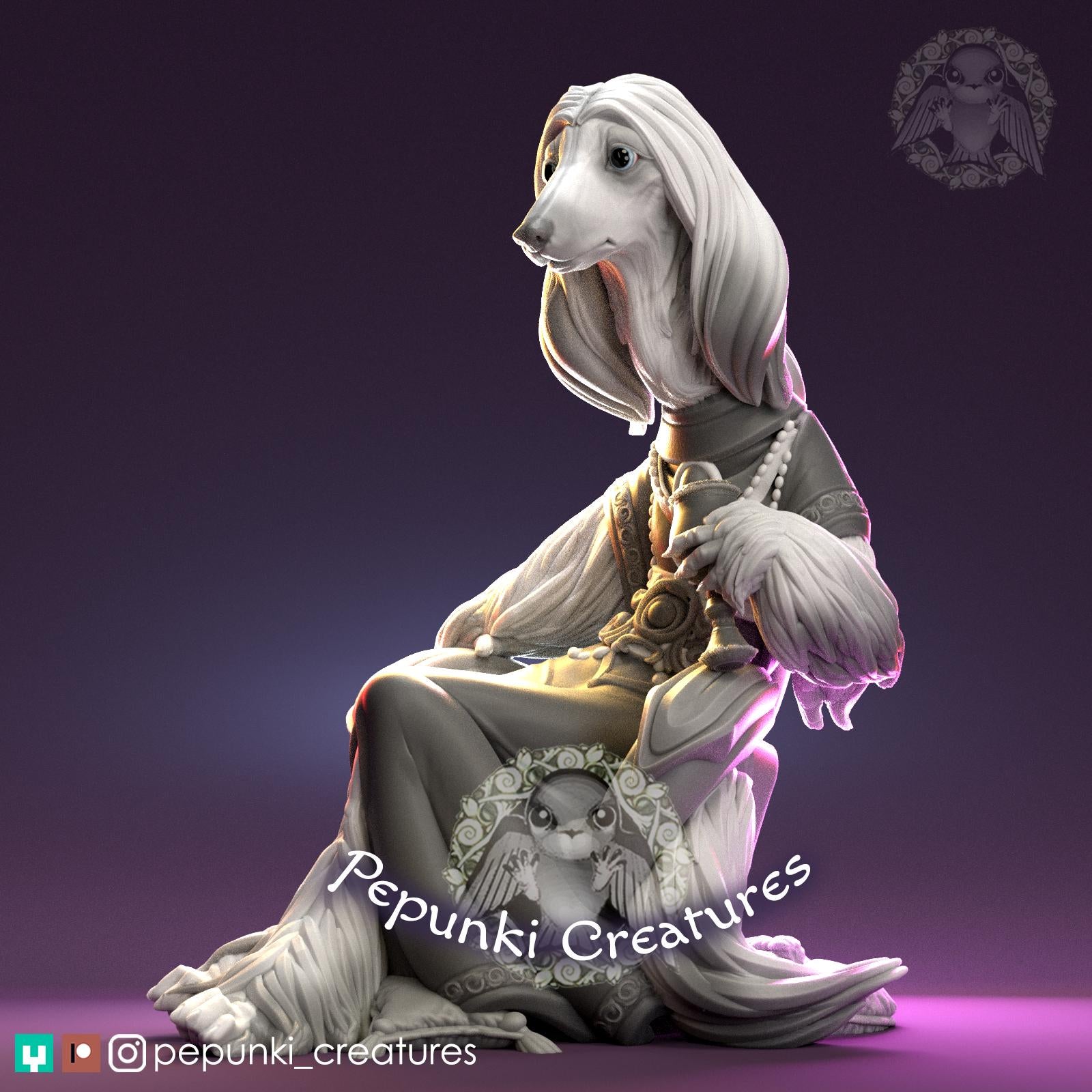 Afghan Hound Lady | Tabletop Miniature | Pepunki Creatures