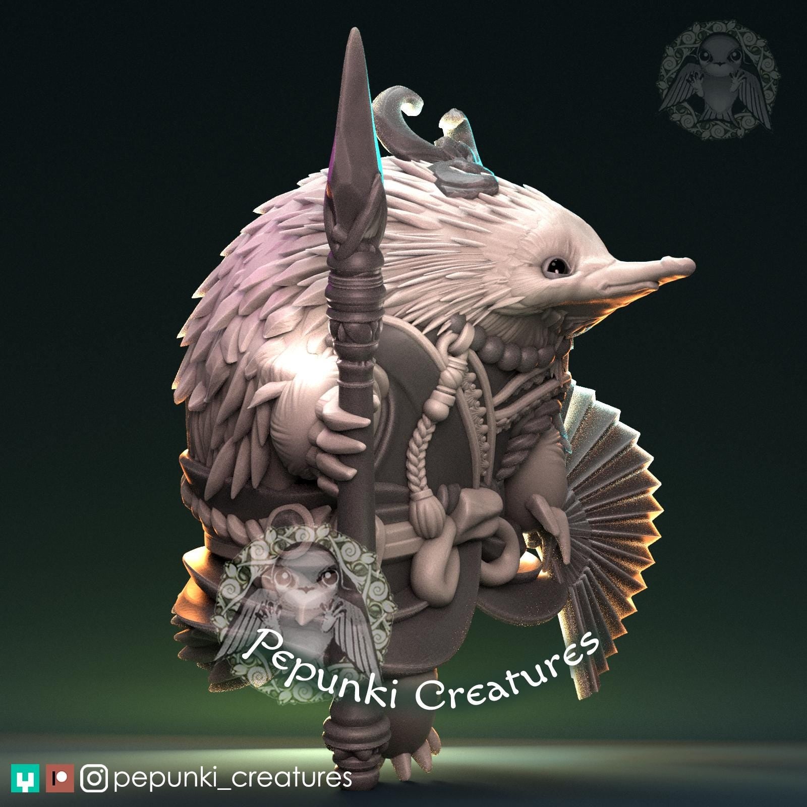Echidna Spearman | Tabletop Miniature | Pepunki Creatures