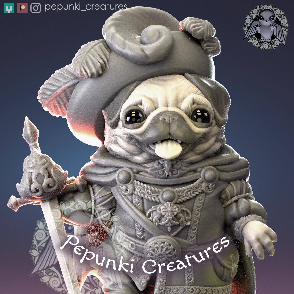 Pug Chevalier | Tabletop Miniature | Pepunki Creatures