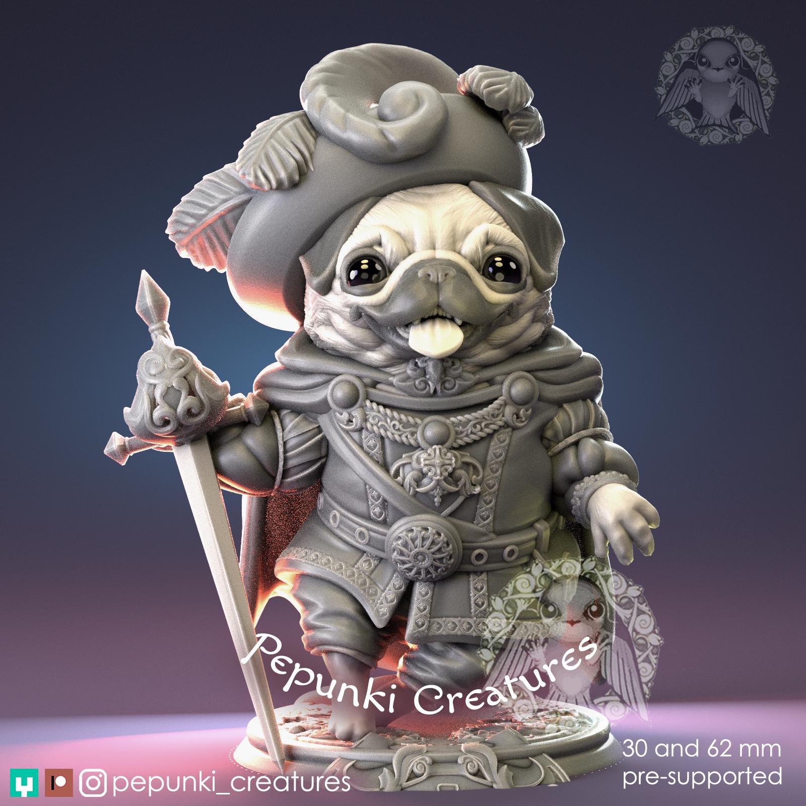 Pug Chevalier | Tabletop Miniature | Pepunki Creatures