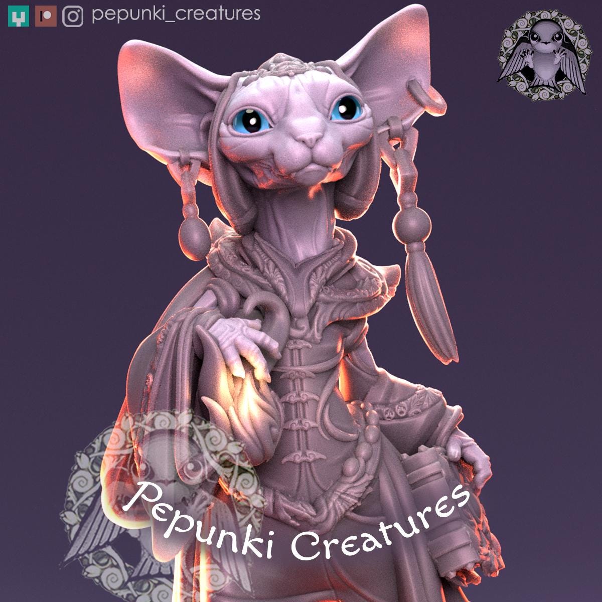 Sphynx Cat Mage | Tabletop Miniature | Pepunki Creatures