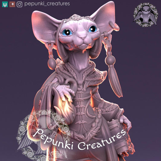 Sphynx Cat Mage | Tabletop Miniature | Pepunki Creatures