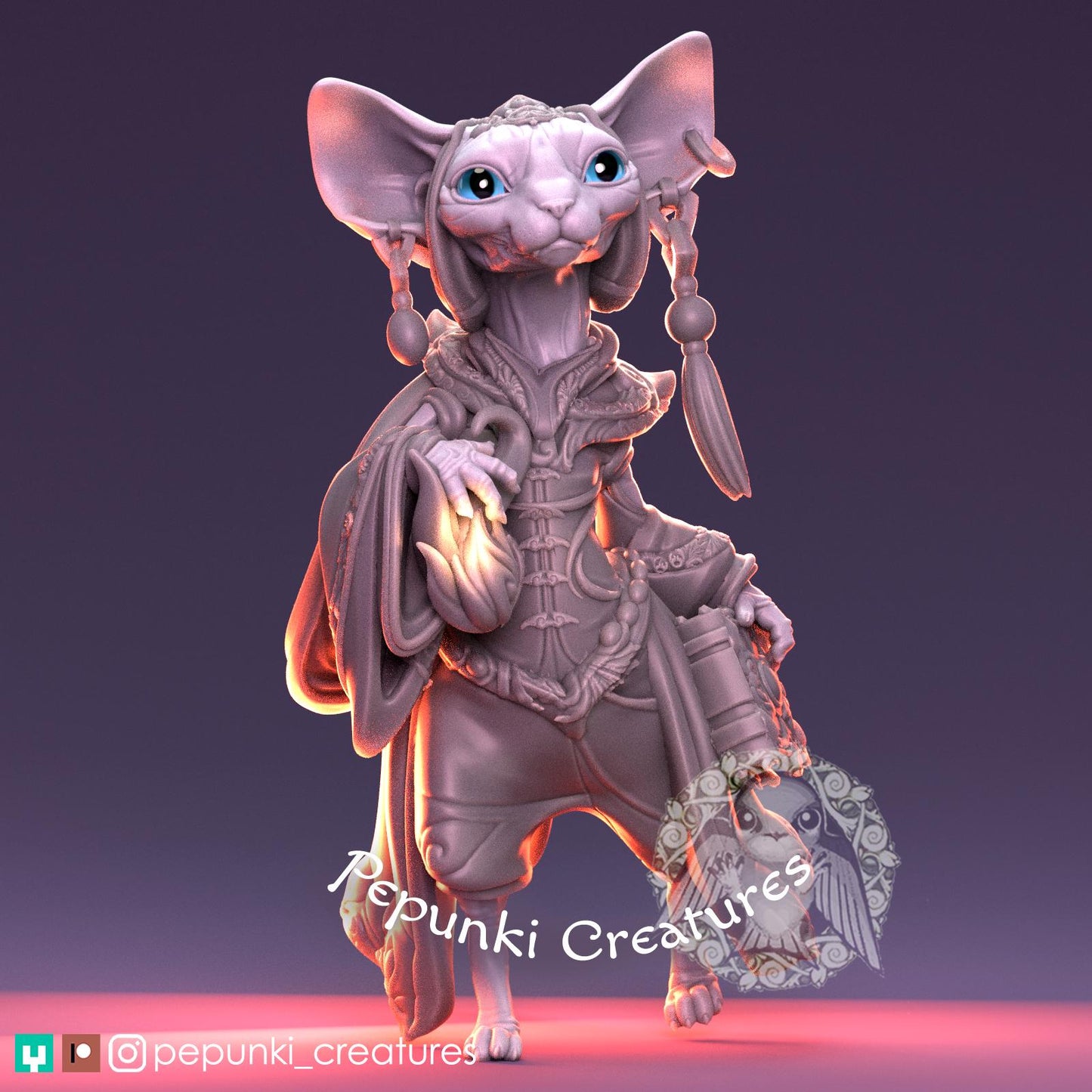 Sphynx Cat Mage | Tabletop Miniature | Pepunki Creatures