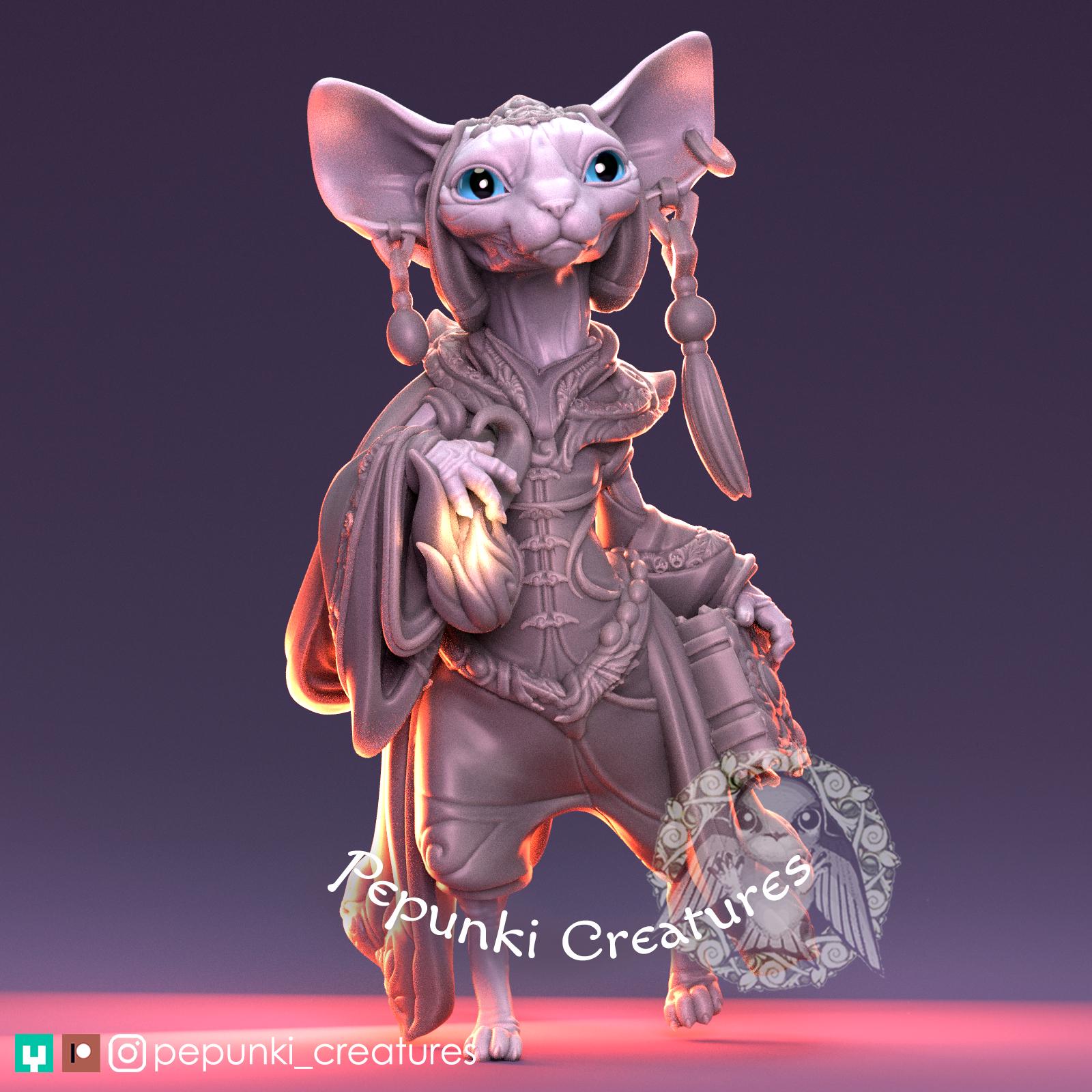 Sphynx Cat Mage | Tabletop Miniature | Pepunki Creatures