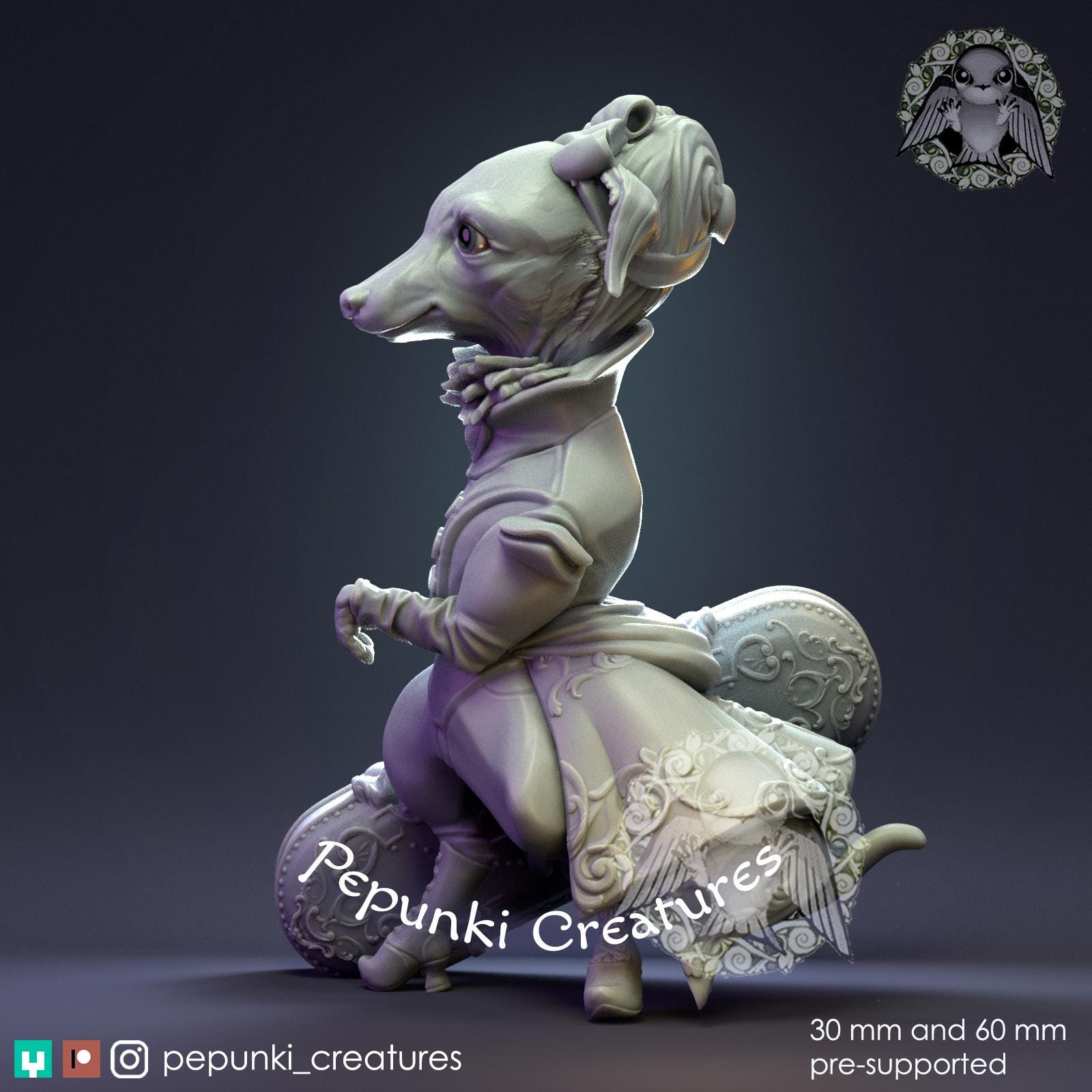 Greyhound Lady | Tabletop Miniature | Pepunki Creatures