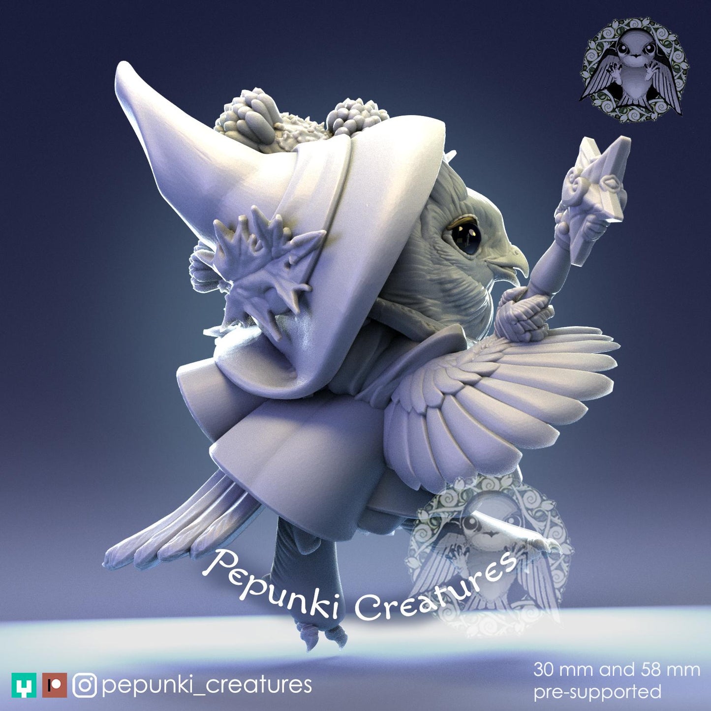 Owl Mage | Tabletop Miniature | Pepunki Creatures