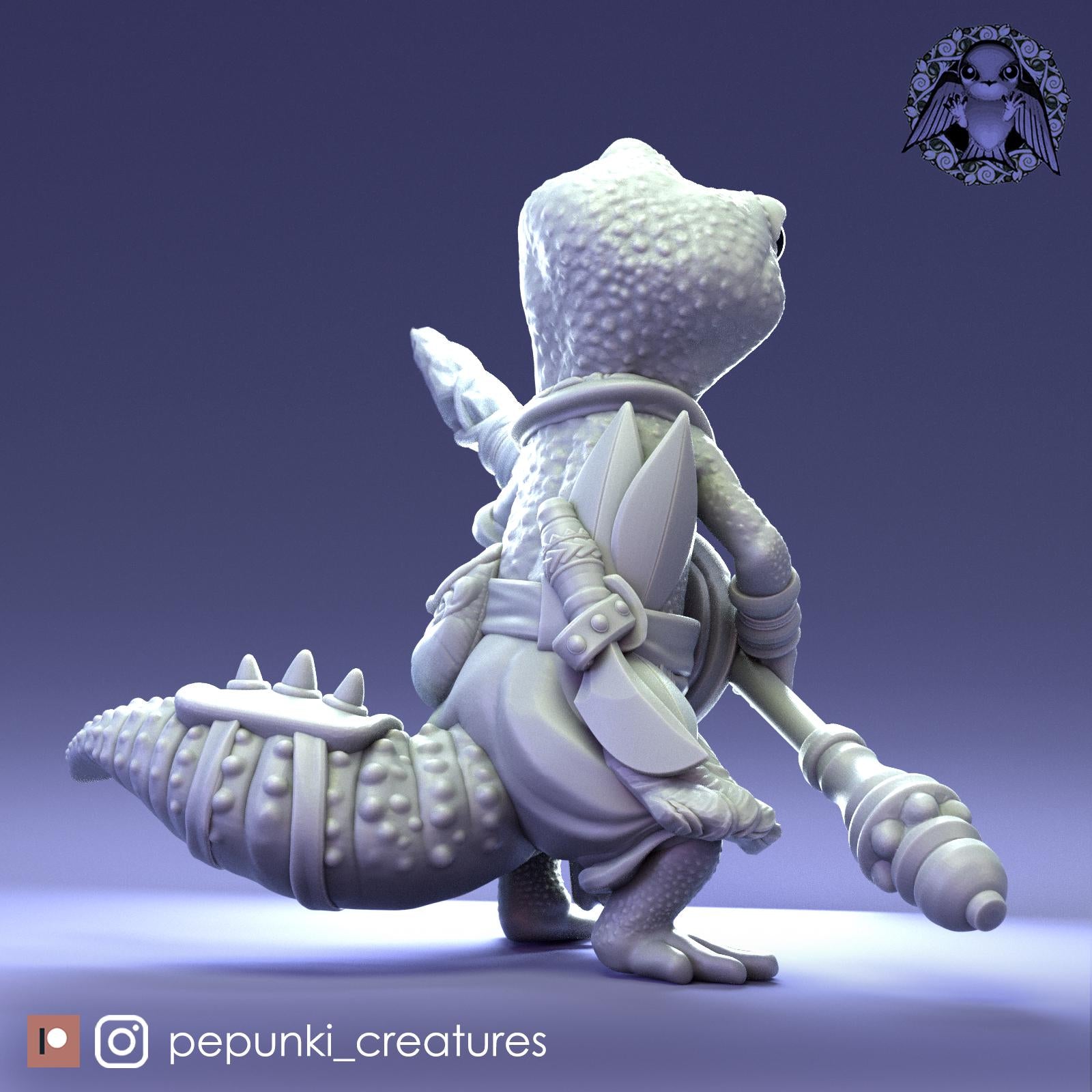 Gecko Spearman | Tabletop Miniature | Pepunki Creatures