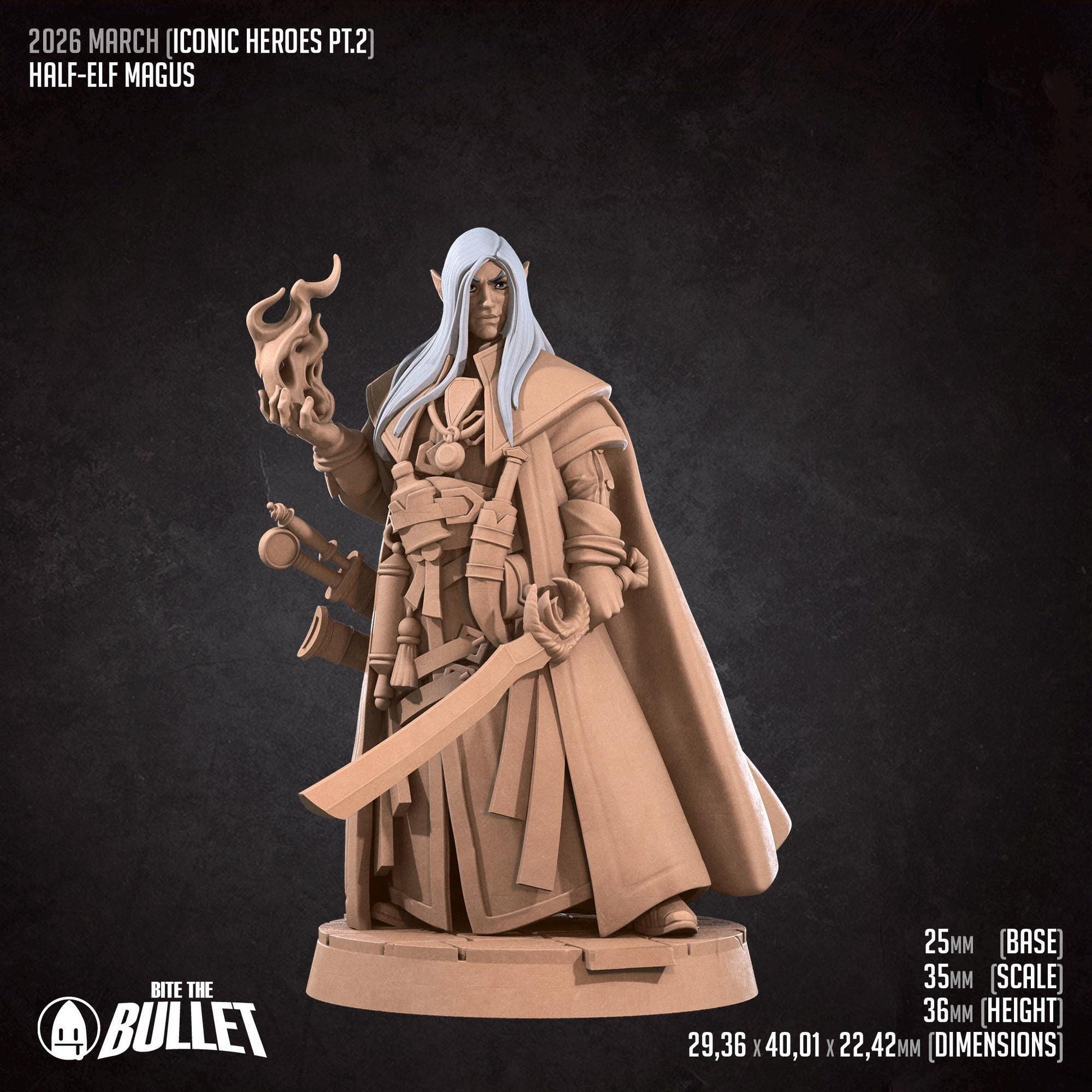 Half-Elf Mage Miniature | Bite the Bullet