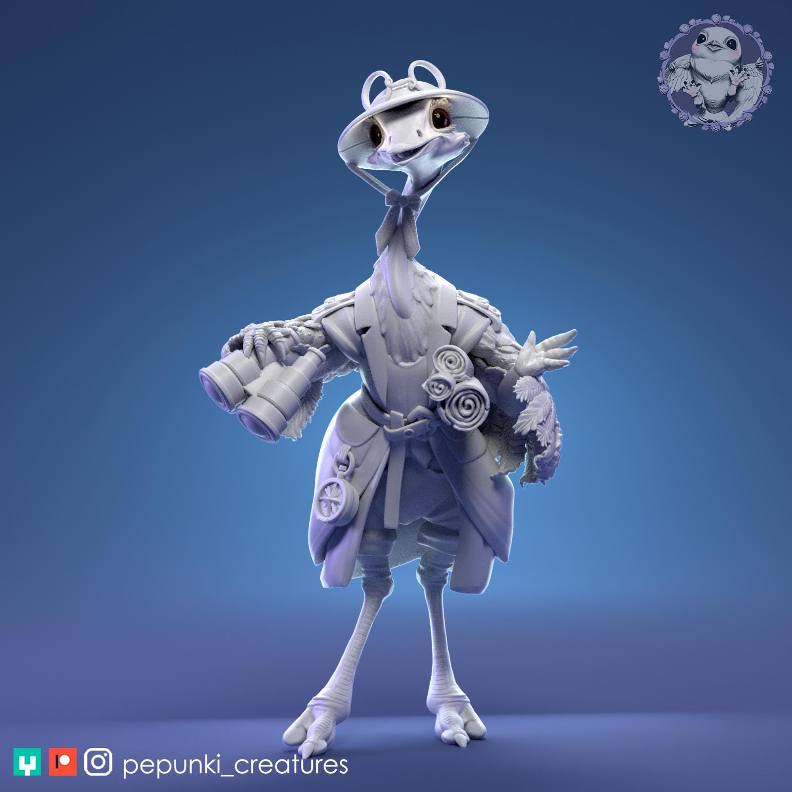 Ostrich Scientist | Tabletop Miniature | Pepunki Creatures