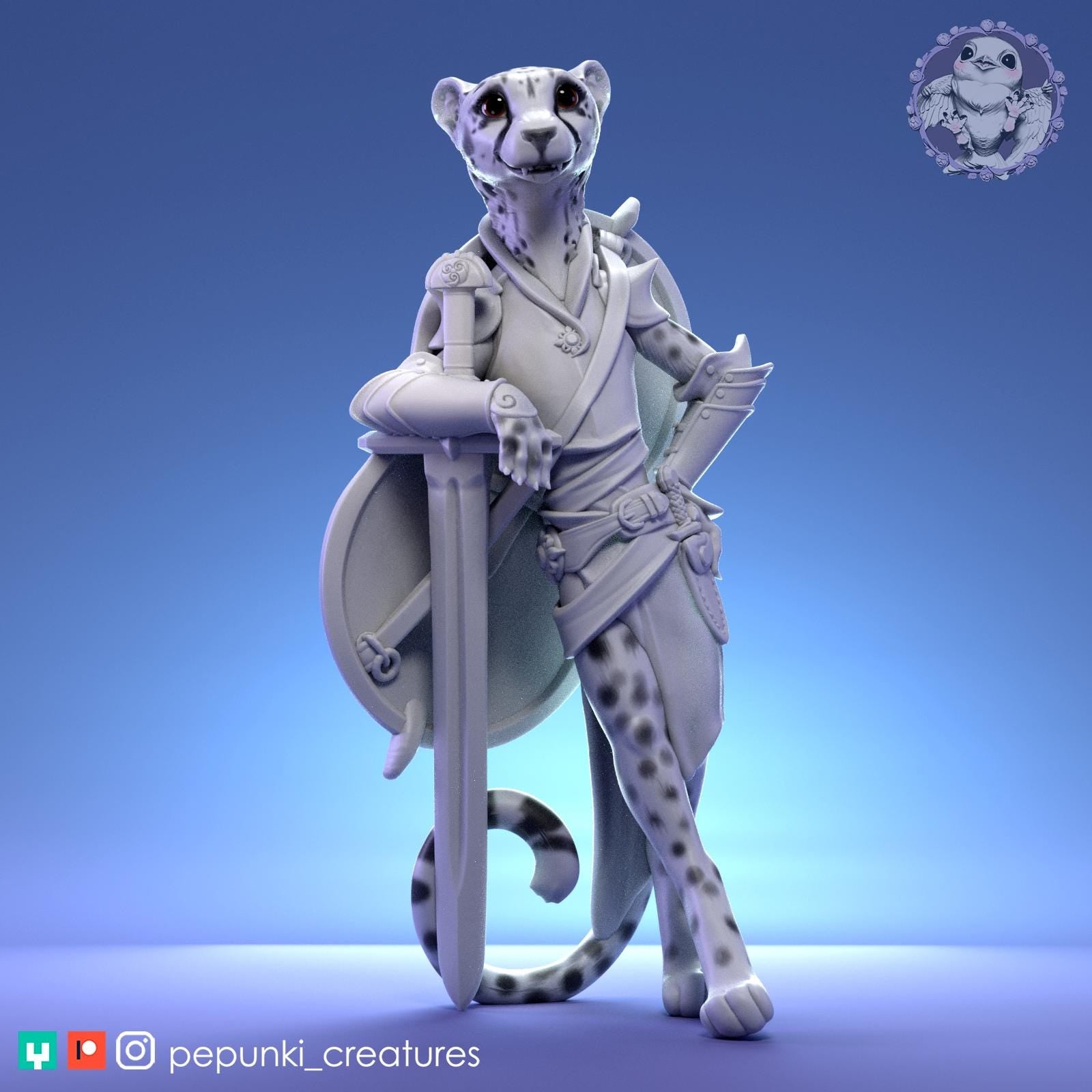 Cheetah Paladin | Tabletop Miniature | Pepunki Creatures