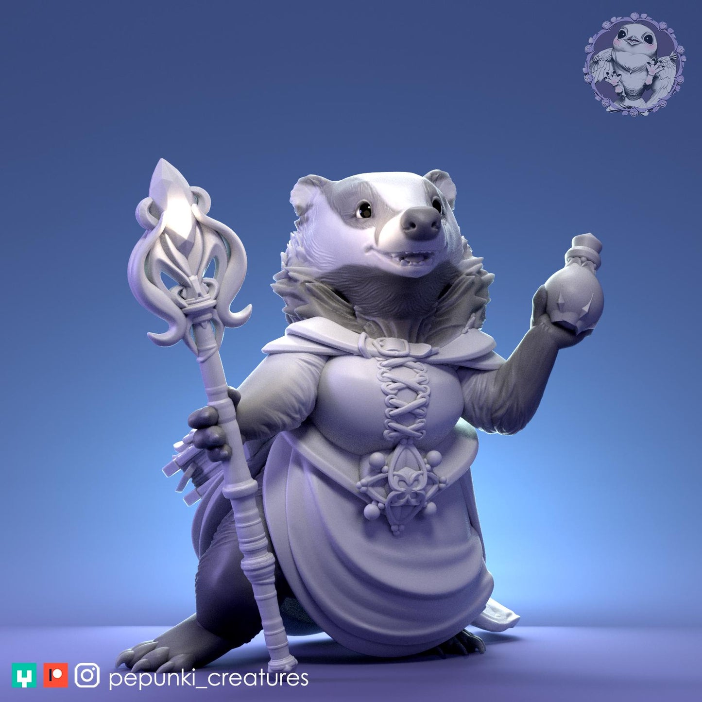 Witch Lady Badger | Tabletop Miniature | Pepunki Creatures