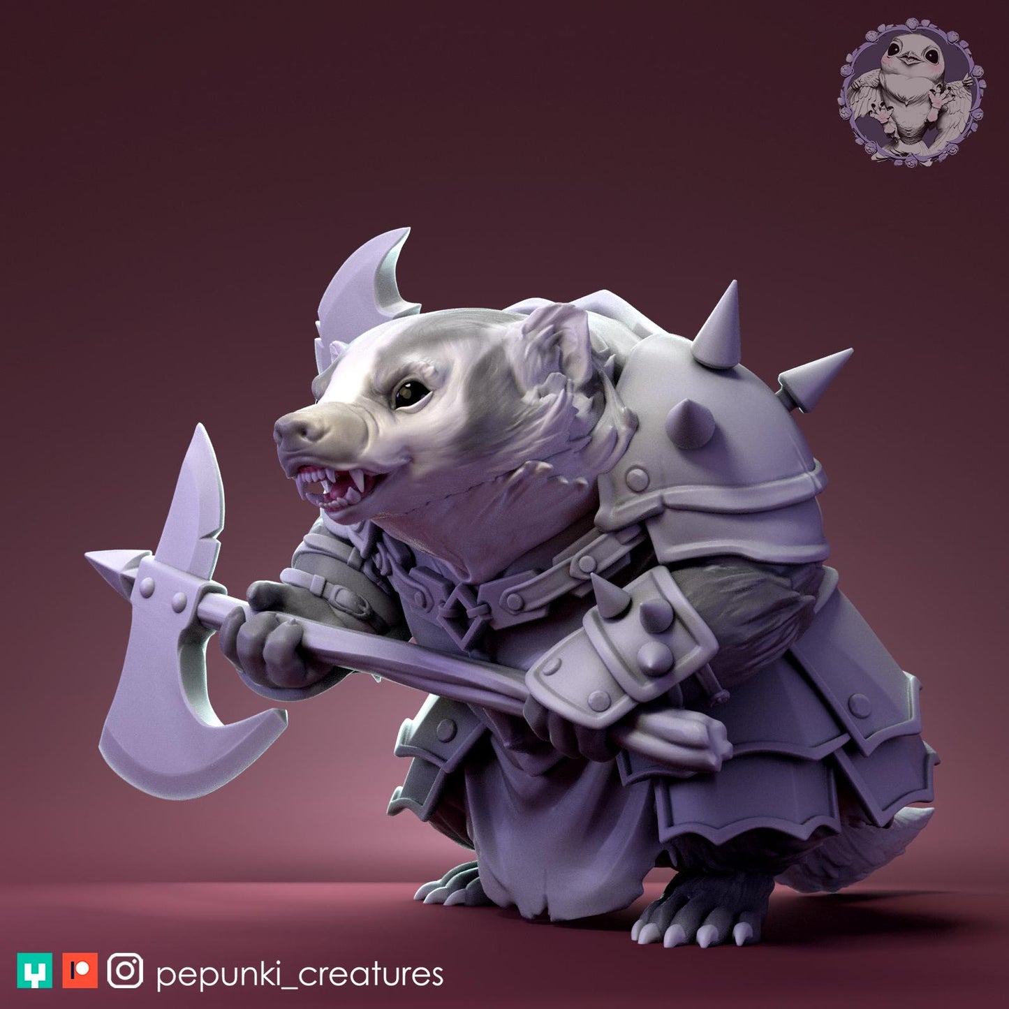 Warrior Badger | Tabletop Miniature | Pepunki Creatures