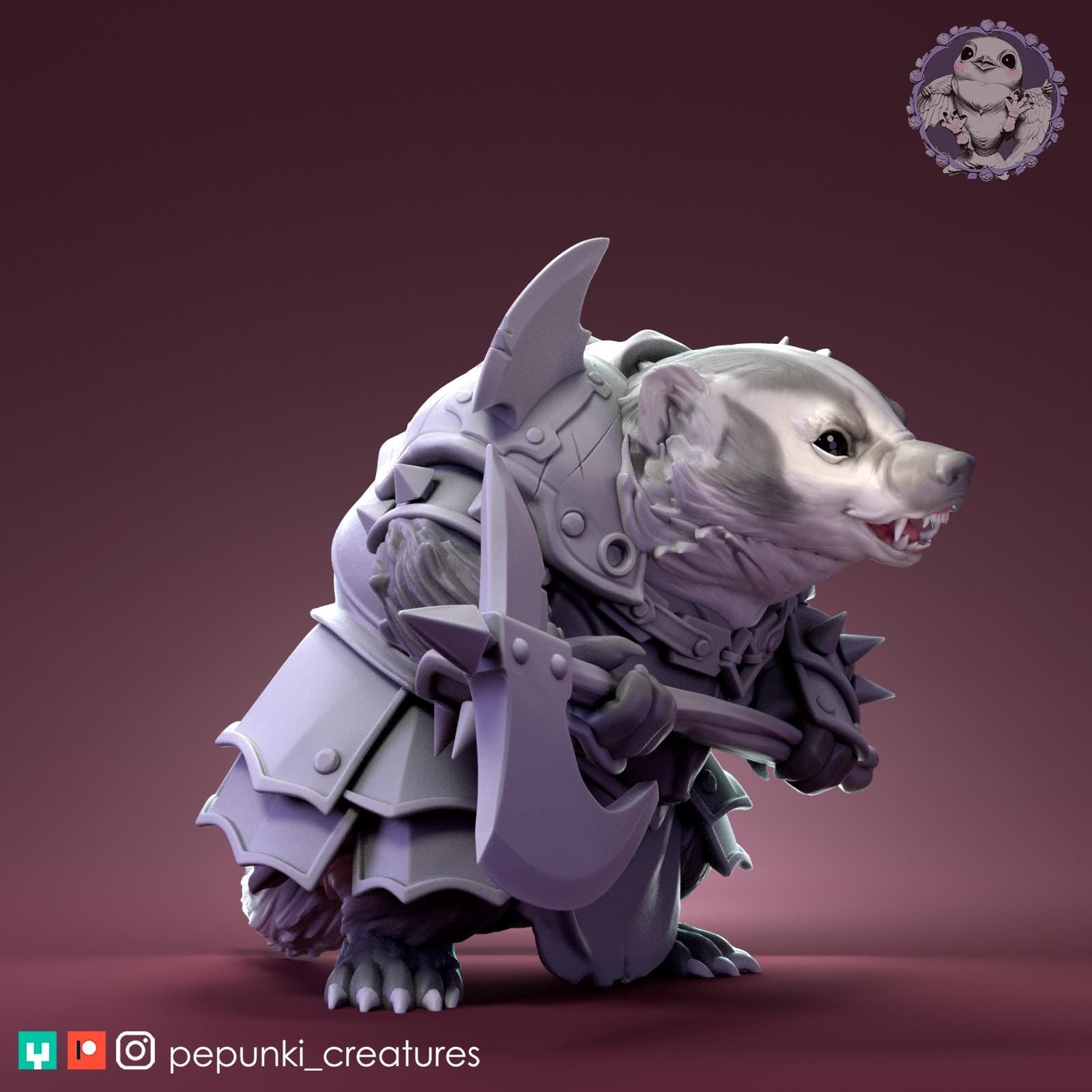 Warrior Badger | Tabletop Miniature | Pepunki Creatures