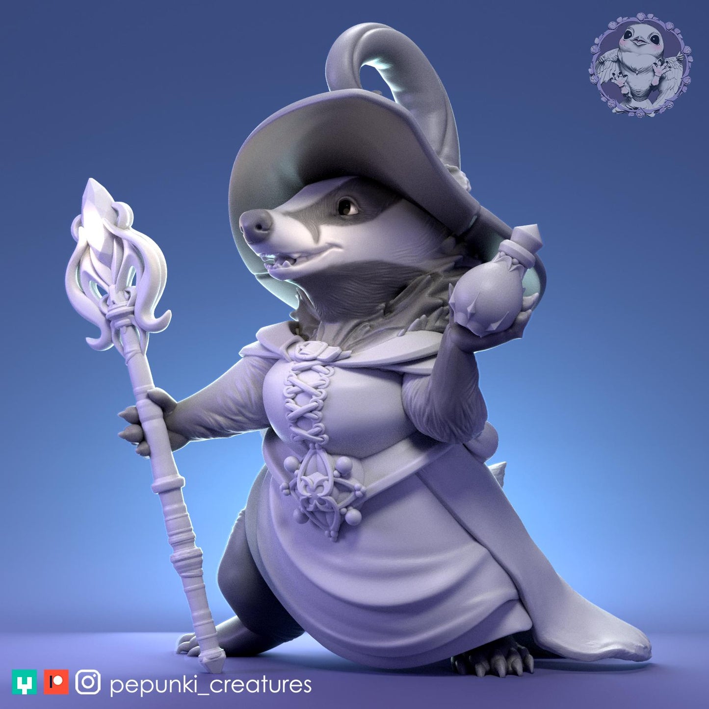 Witch Lady Badger | Tabletop Miniature | Pepunki Creatures