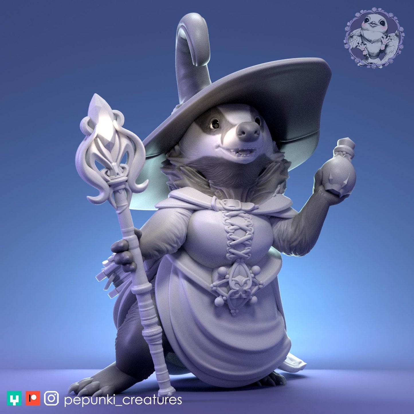 Witch Lady Badger | Tabletop Miniature | Pepunki Creatures