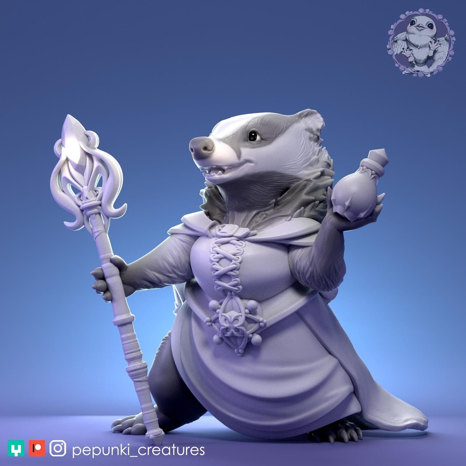 Witch Lady Badger | Tabletop Miniature | Pepunki Creatures