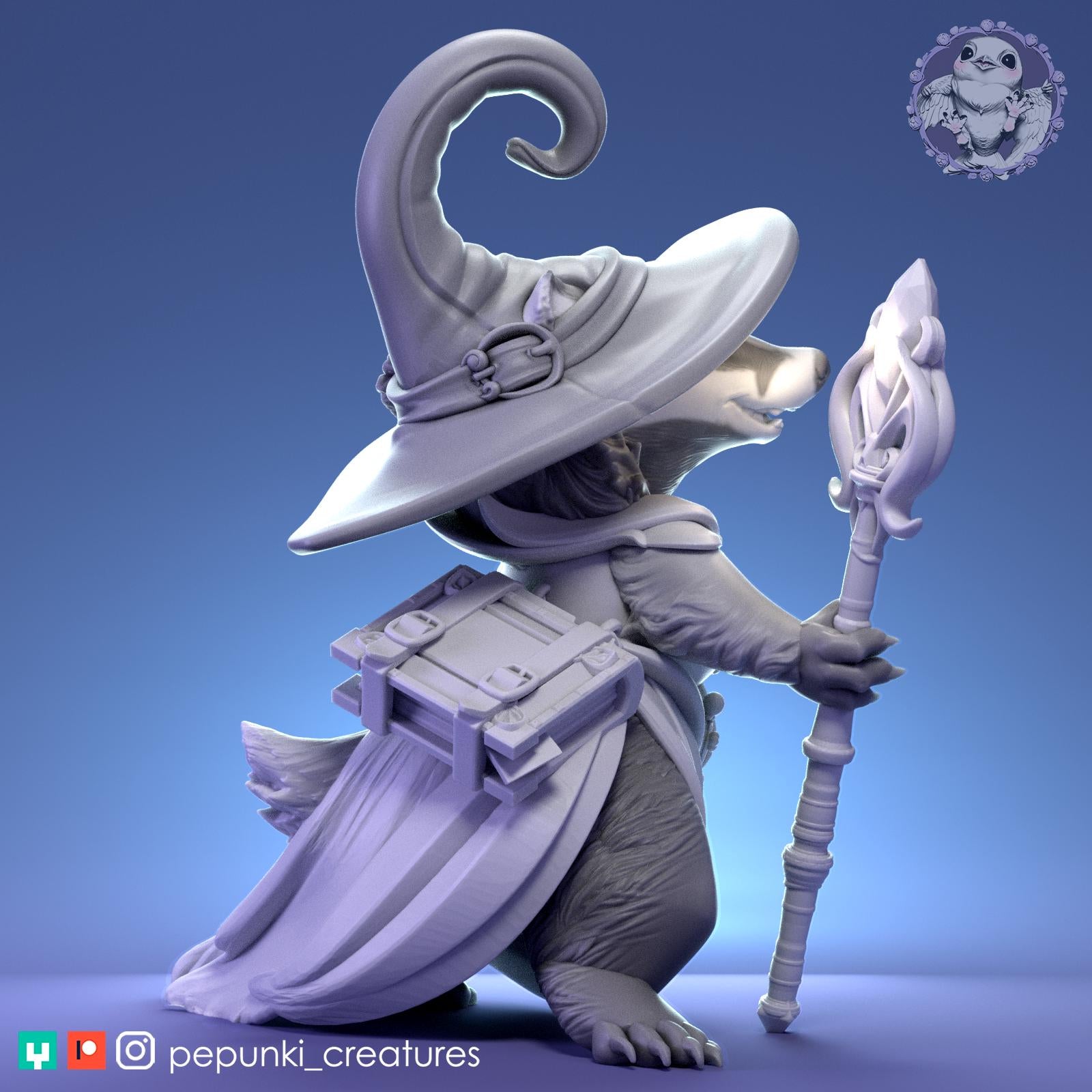 Witch Lady Badger | Tabletop Miniature | Pepunki Creatures