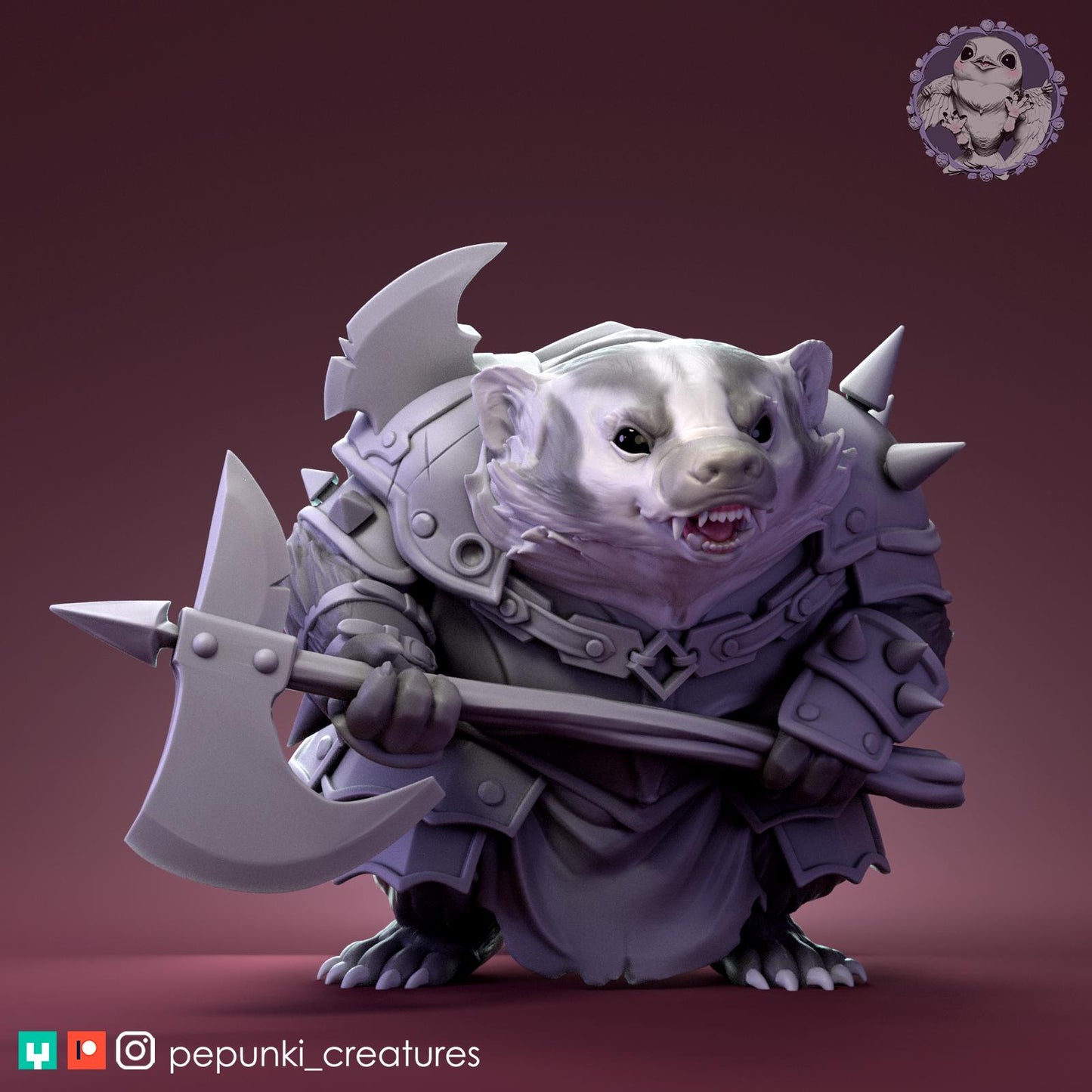 Warrior Badger | Tabletop Miniature | Pepunki Creatures