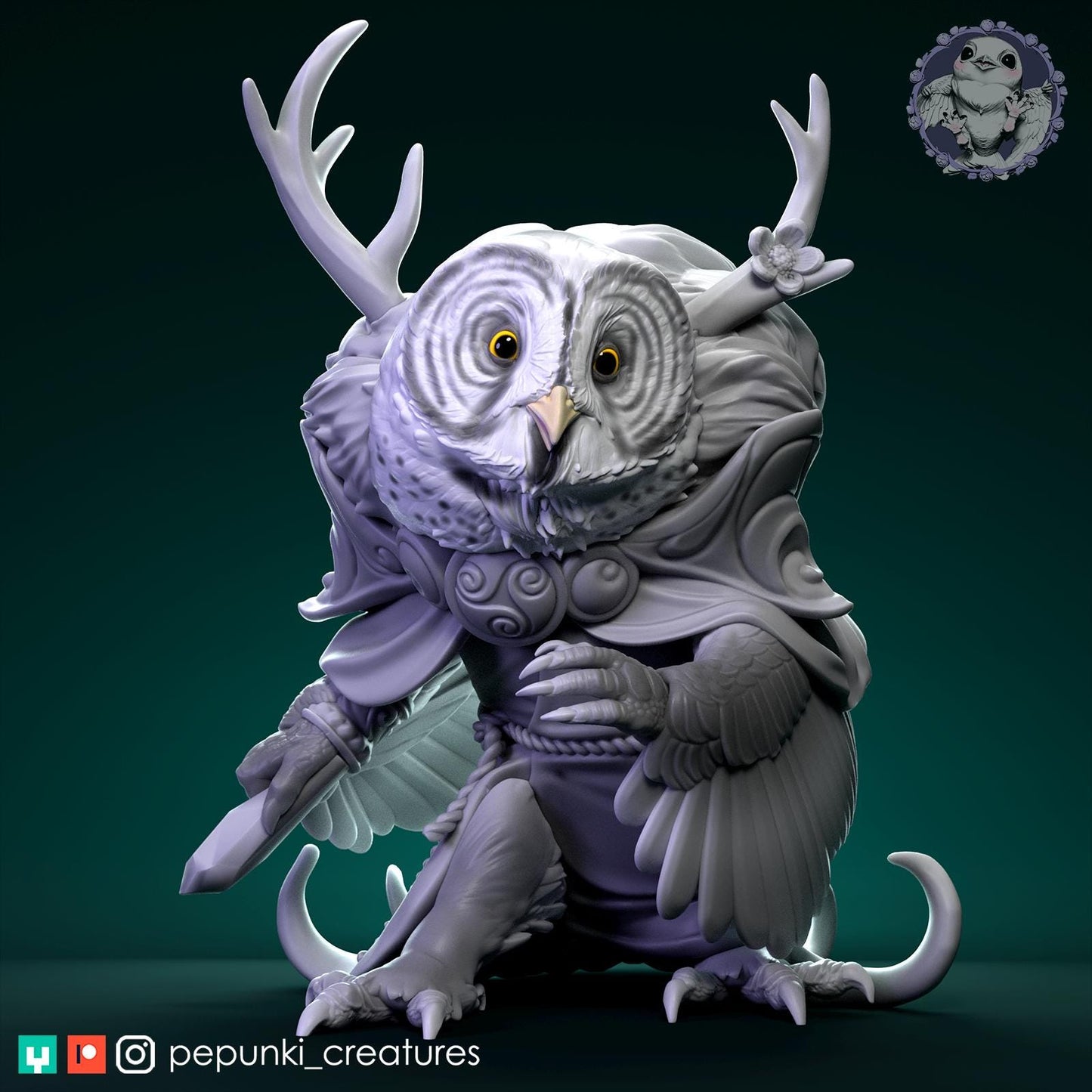 Owl Druid | Tabletop Miniature | Pepunki Creatures