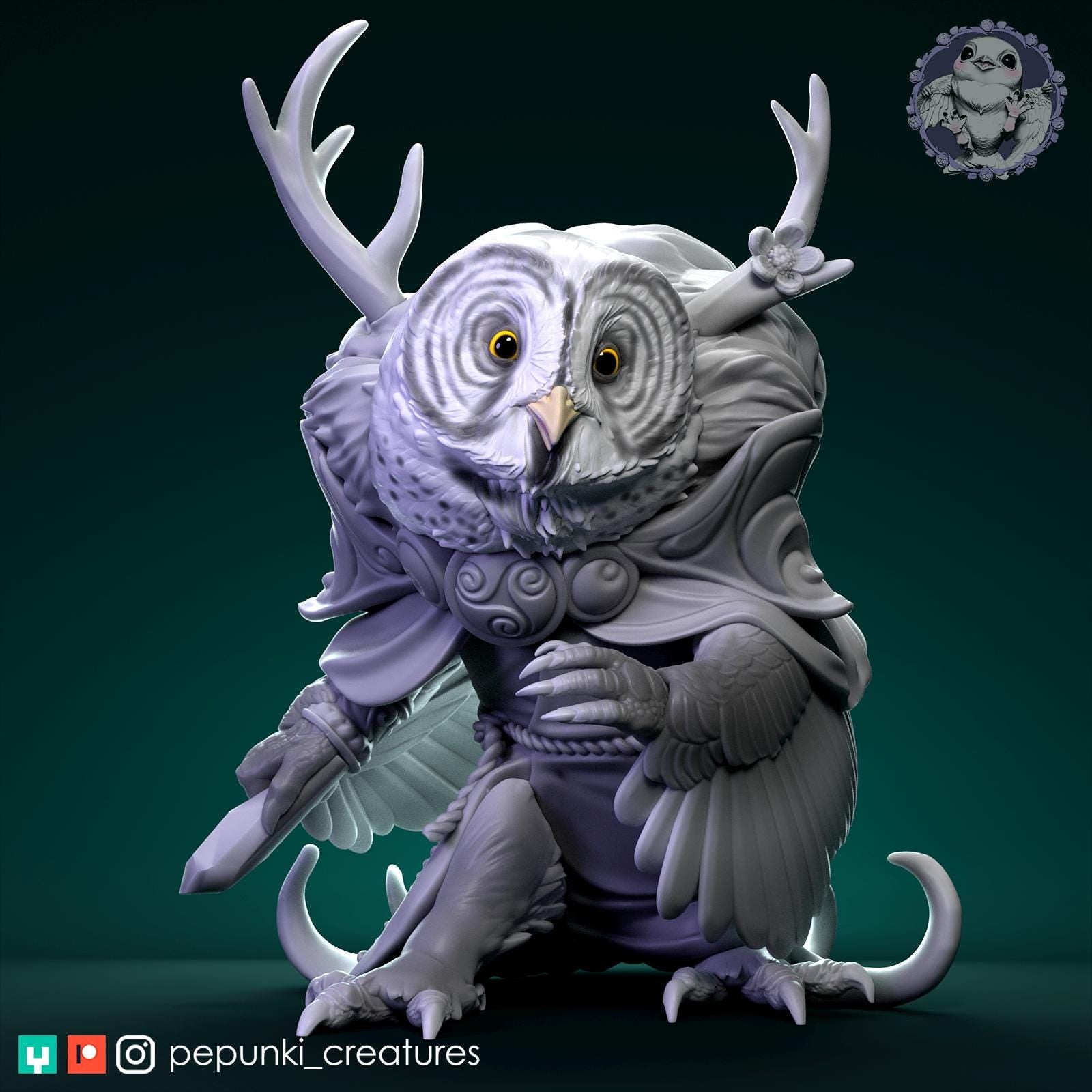Owl Druid | Tabletop Miniature | Pepunki Creatures